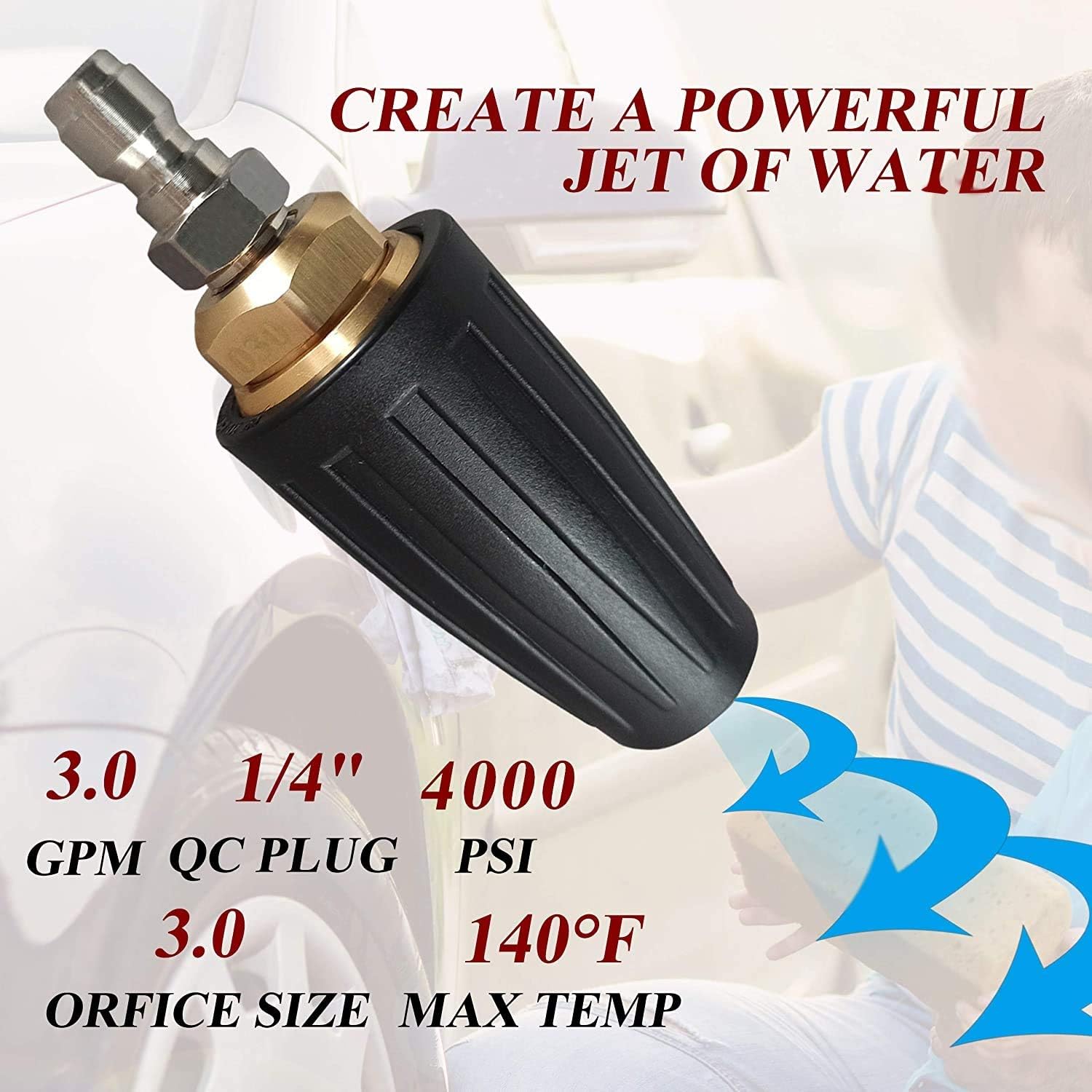 4000 PSI Rotating Turbo Nozzle Set, 1/4 Inch, With 5 Tips for Pressure Washer, Orifice 3.0 - Image 5