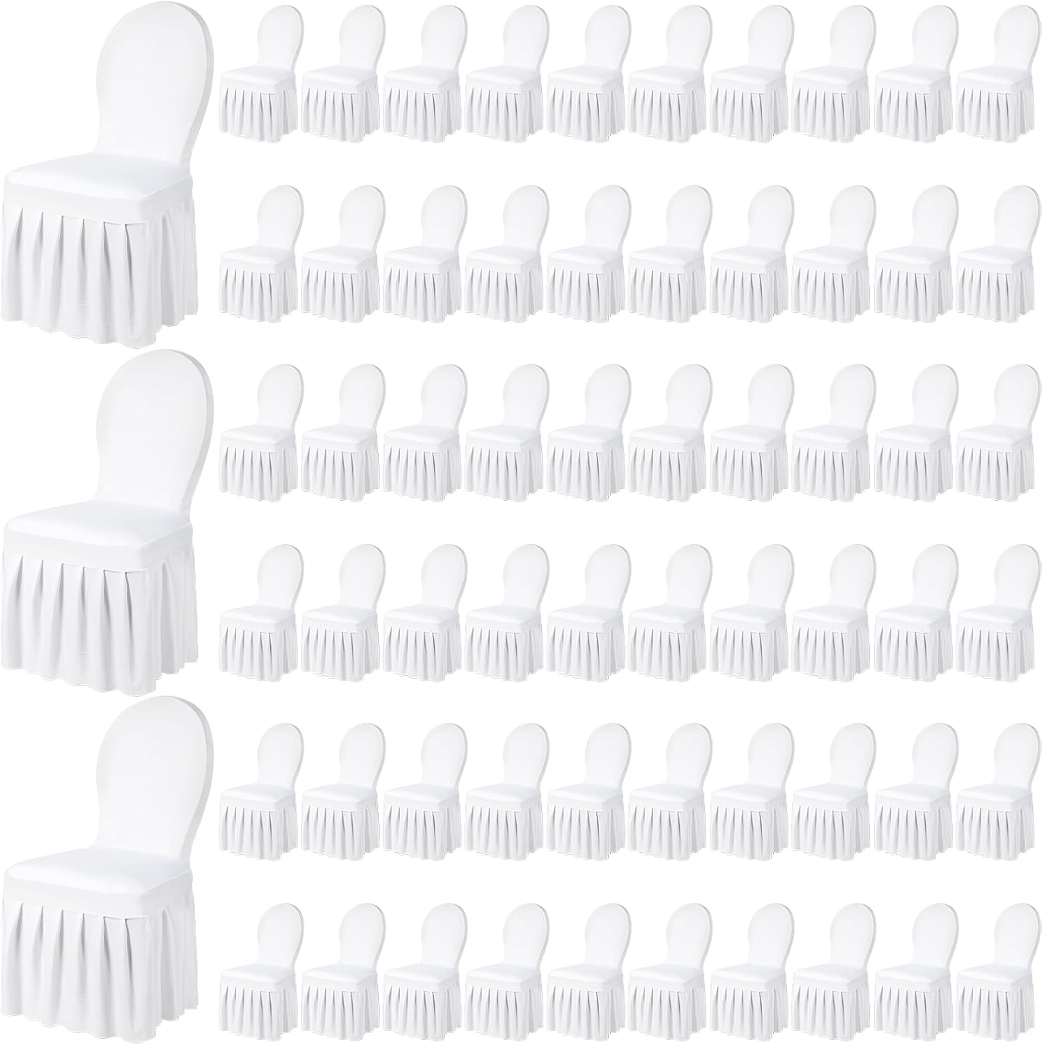 Chair Slip Covers with Skirt Wedding Long Stretch Spandex Dining Chair Cover Protectors Removable and Washable for Hotel and Wedding Ceremony(White,60 Pieces) - Image 1