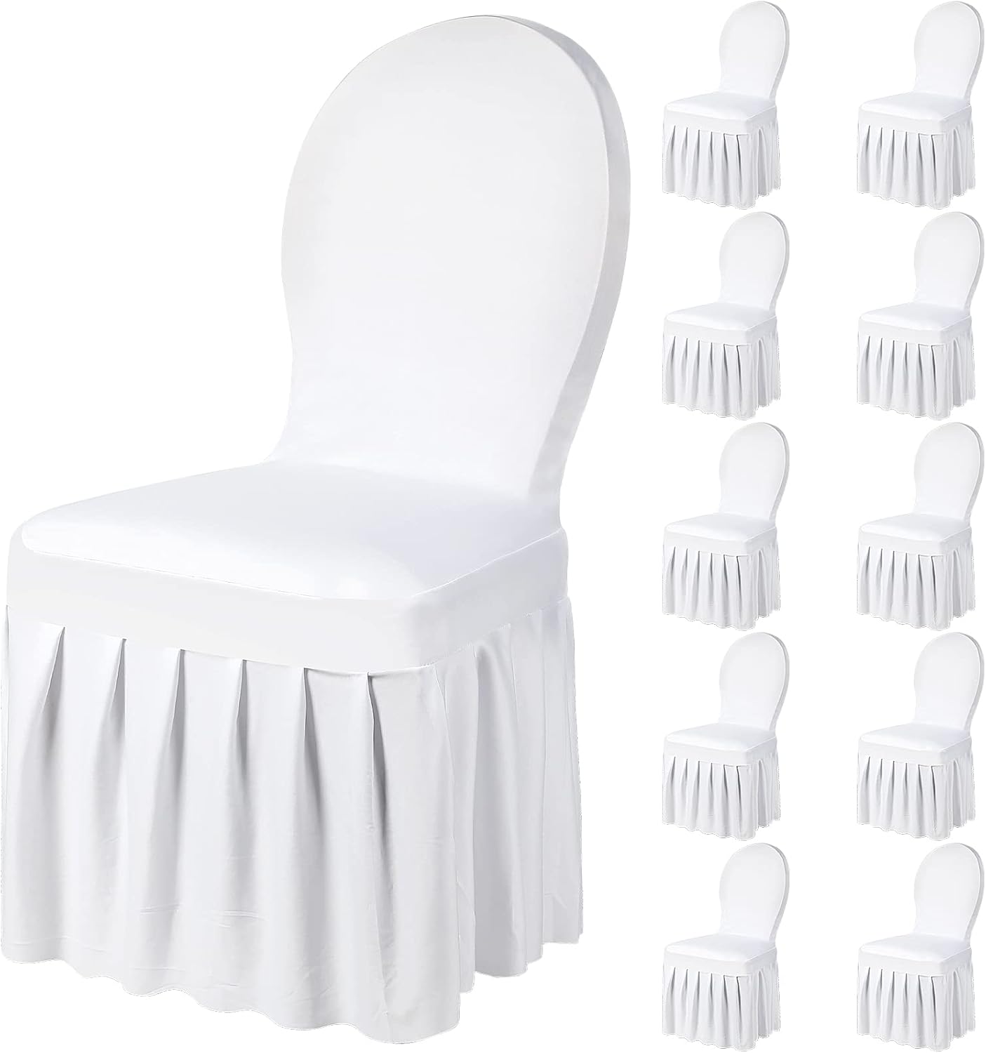 10 Pcs White Chair Covers with Skirt Spandex Chair Slip Covers Wedding Long Stretch Protectors Removable and Washable for Dining Chairs Hotel and Wedding Ceremony - Image 1