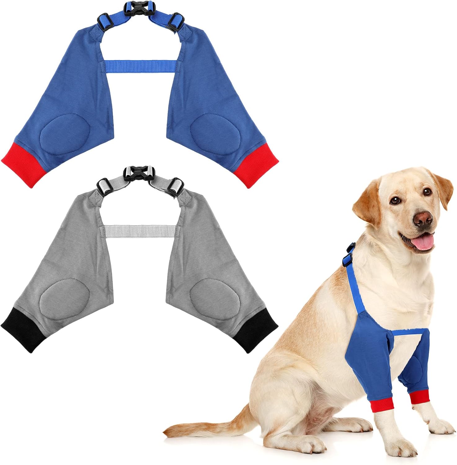 2 Pairs Dog Elbow Protector Dog Recovery Sleeve with Elastic Band Soft Padded Adjustable Front Leg Braces for Small Medium Large Doggy, 2 Colors(X-Large) - Image 1