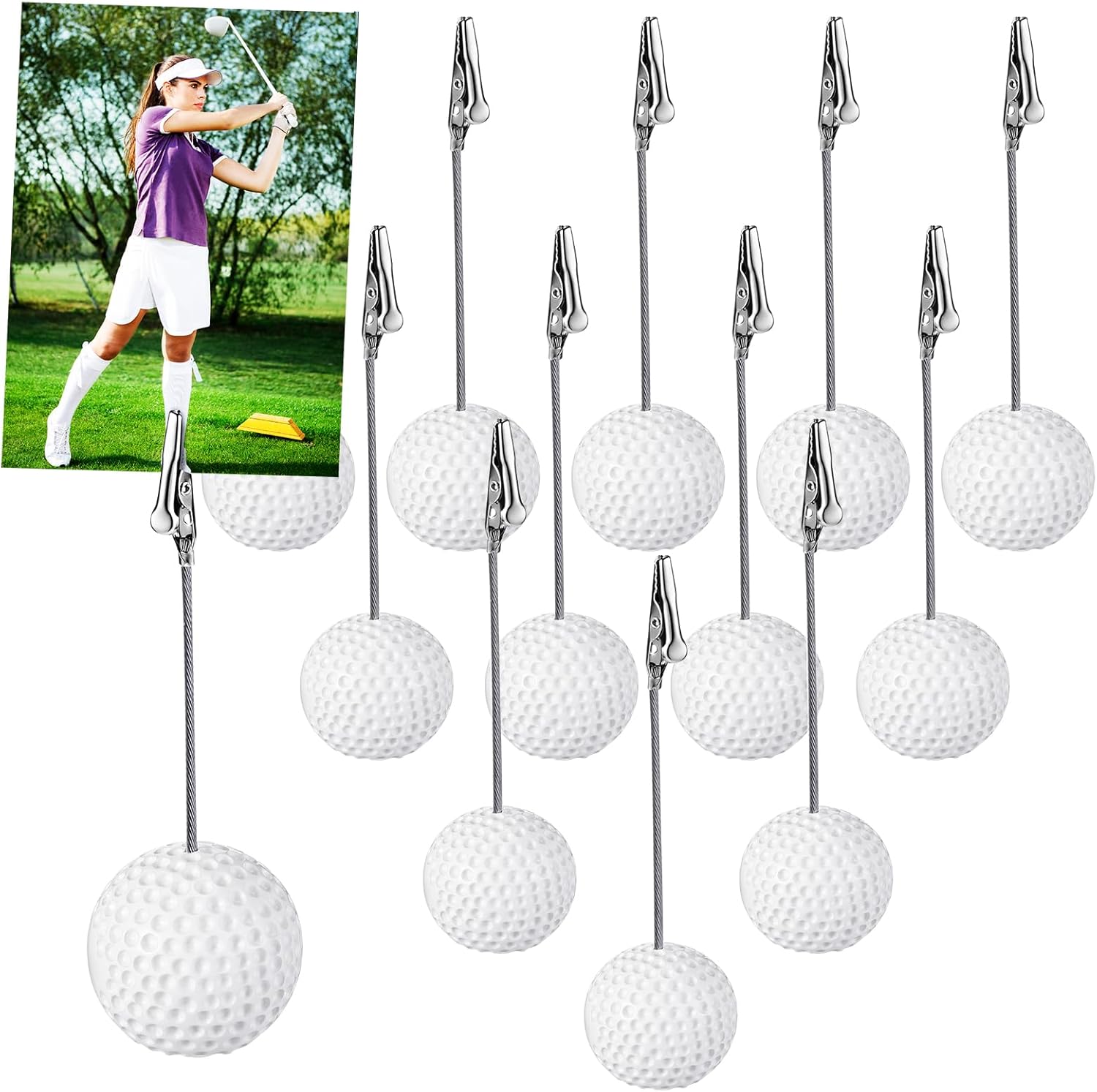12 Pcs Resin Sports Ball Base Memo Clips with Alligator Wire Table Number Card Place Holders Photo Stand for Office Menu Wedding Party Events Decoration(Golf) - Image 1