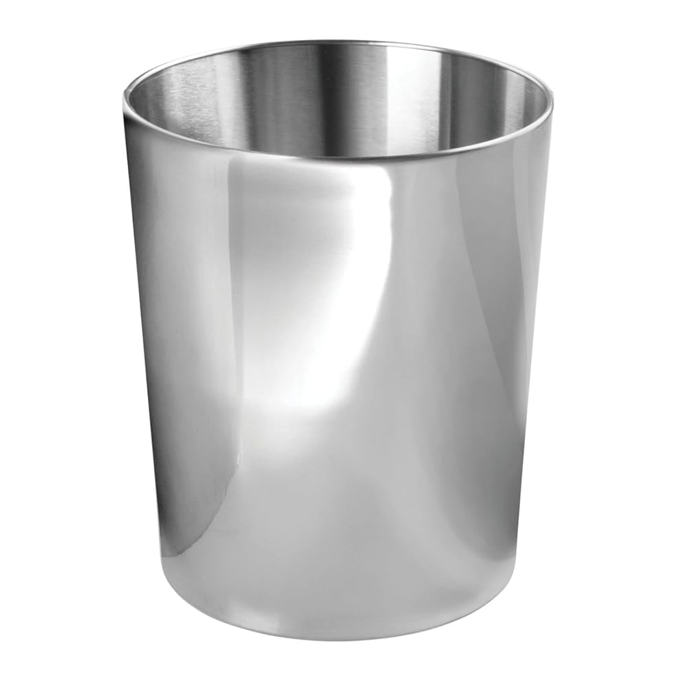 Round Metal Small 1.7 Gallon Recycle Trash Can Wastebasket, Garbage Container Bin for Bathrooms, Kitchen, Bedroom, Home Office - Durable Stainless Steel - Mirri Collection - Polished - Image 1