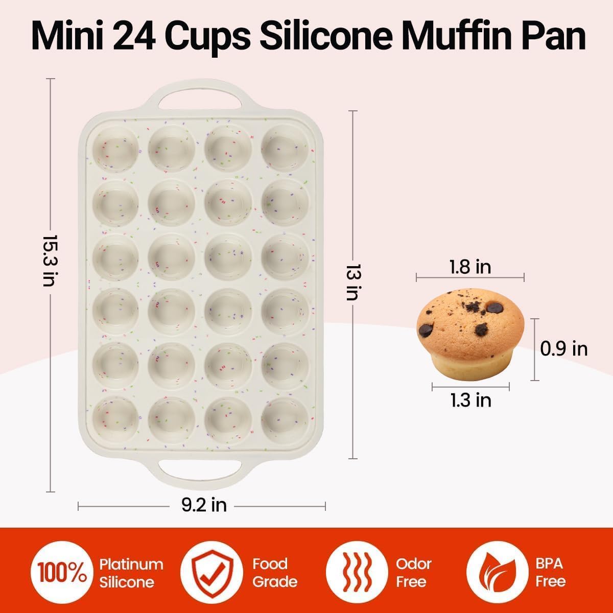 Mini Muffin Pan, Metal Reinforced Frame Mini Cupcake Pans 24 Cups Nonstick Muffin Silicone Molds with Handle for Baking Muffins, Cupcakes, Egg Bites 2 Pack - Image 3