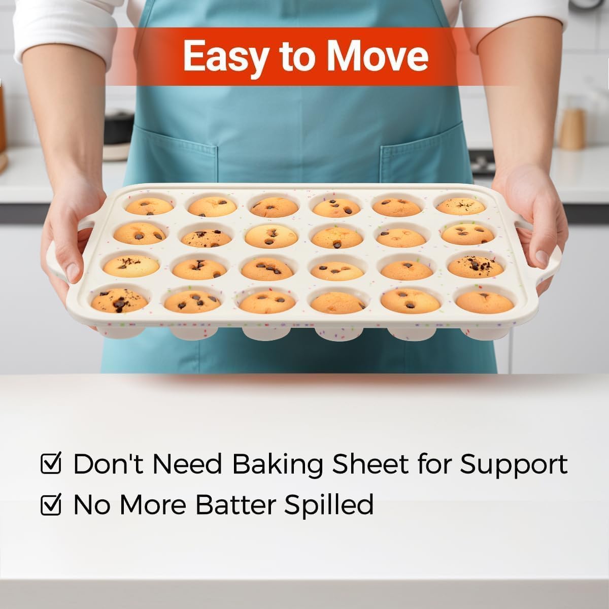 Mini Muffin Pan, Metal Reinforced Frame Mini Cupcake Pans 24 Cups Nonstick Muffin Silicone Molds with Handle for Baking Muffins, Cupcakes, Egg Bites 2 Pack - Image 6