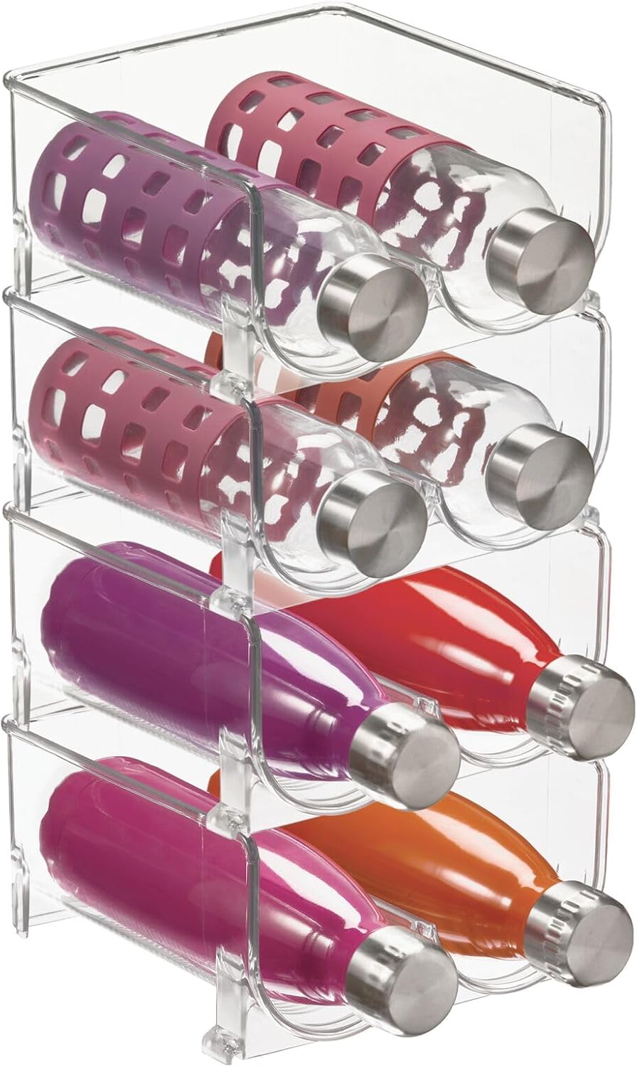 Plastic Stackable 2 Bottle Storage Holder Rack Organizer for Home, Kitchen Countertop, Cabinet, and Pantry - Holds Water Bottles, Perfect for Tumbler Cup - 4 Pack - Clear - Image 1