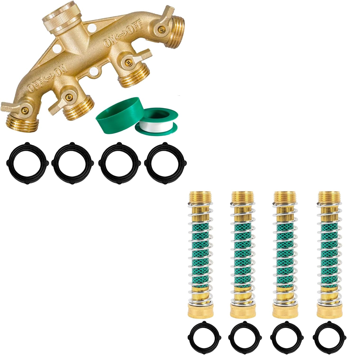 Brass Garden Hose Splitter (4 Way) + Garden Hose Protector - Image 1