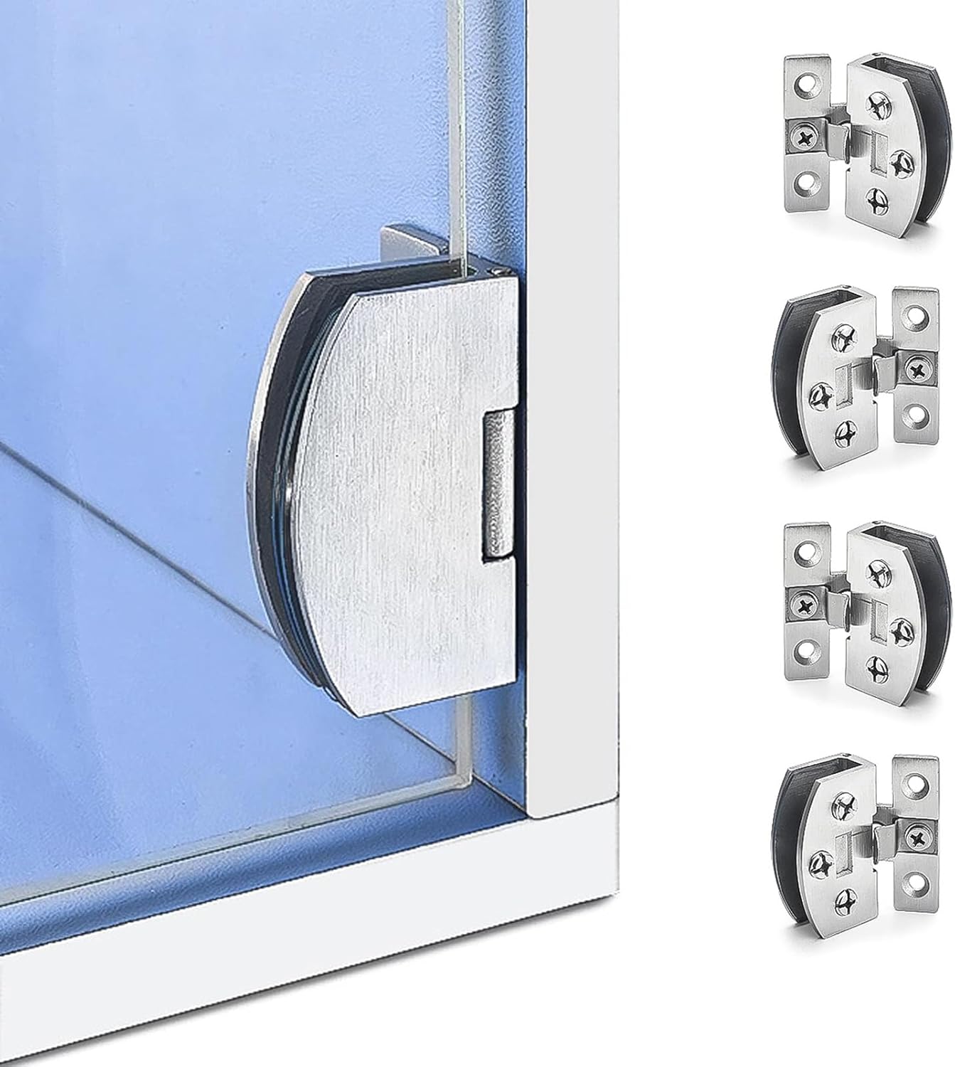 4-Pack No-Drill Glass Door Hinges for Cabinets, Showcases, Wine Cabinets - Heavy Duty Zinc Alloy, Fits 5-10mm Glass Thickness, Matte Finish, Rust-Proof (Large) - Image 1