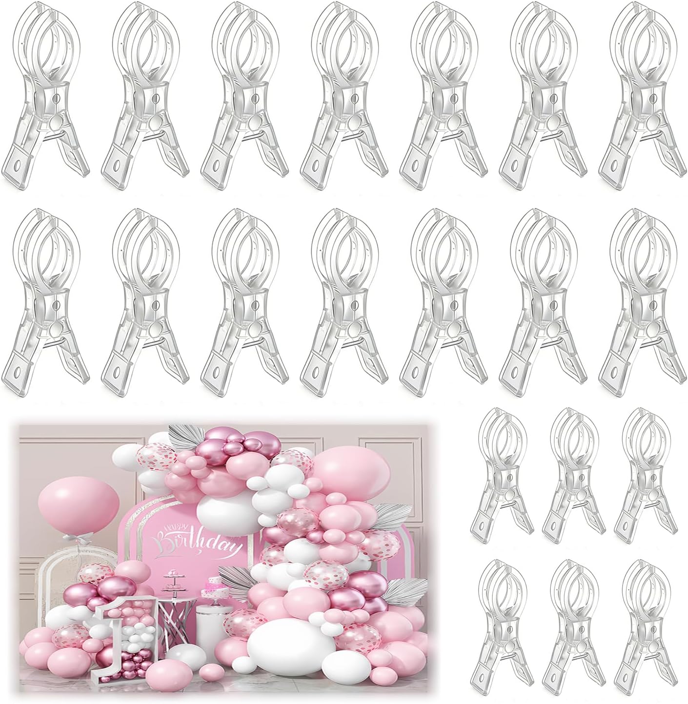 20 Pack Plastic Transparent Balloon Arch Clips for Backdrop | 3.5 Inch Heavy-Duty Spring Clamps for Birthday Decoration Accessories Beach Towels Crafts Swimming Pool Photography Studios - Image 1