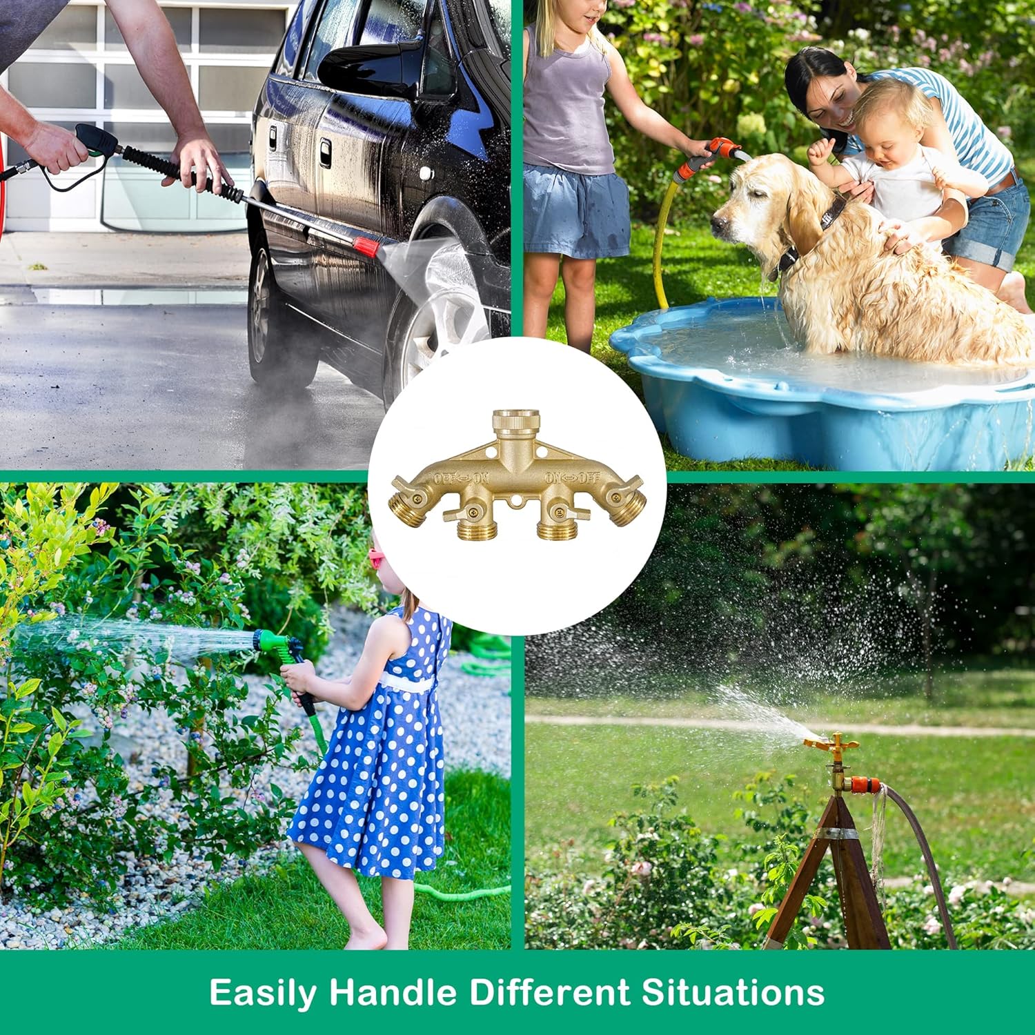 Brass Garden Hose Splitter (4 Way) + Brass Garden Hose End Caps - Image 5