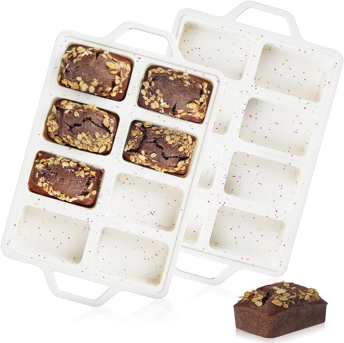Mini Loaf Pans, Metal Reinforced Frame Silicone Bread Loaf Pans 8 Cavities Nonstick for Baking Cornbread, Mini Bread, Brownie, Cheesecake, Chocolate 2 Pack Confetti - Image 1