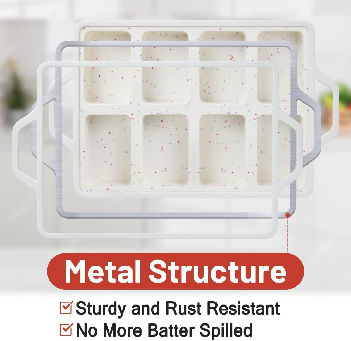 Mini Loaf Pans, Metal Reinforced Frame Silicone Bread Loaf Pans 8 Cavities Nonstick for Baking Cornbread, Mini Bread, Brownie, Cheesecake, Chocolate 2 Pack Confetti - Image 2