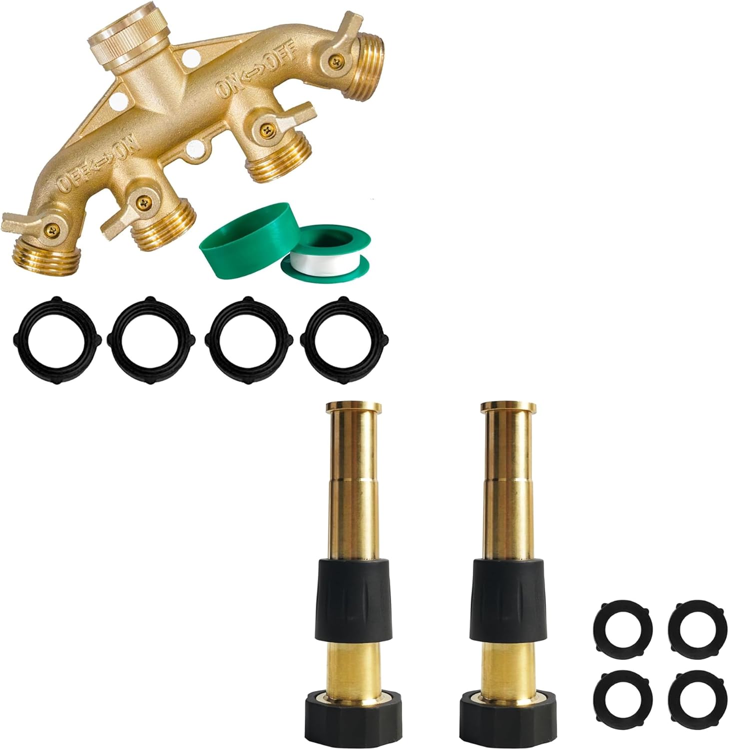 Brass Garden Hose Splitter (4 Way) + 5