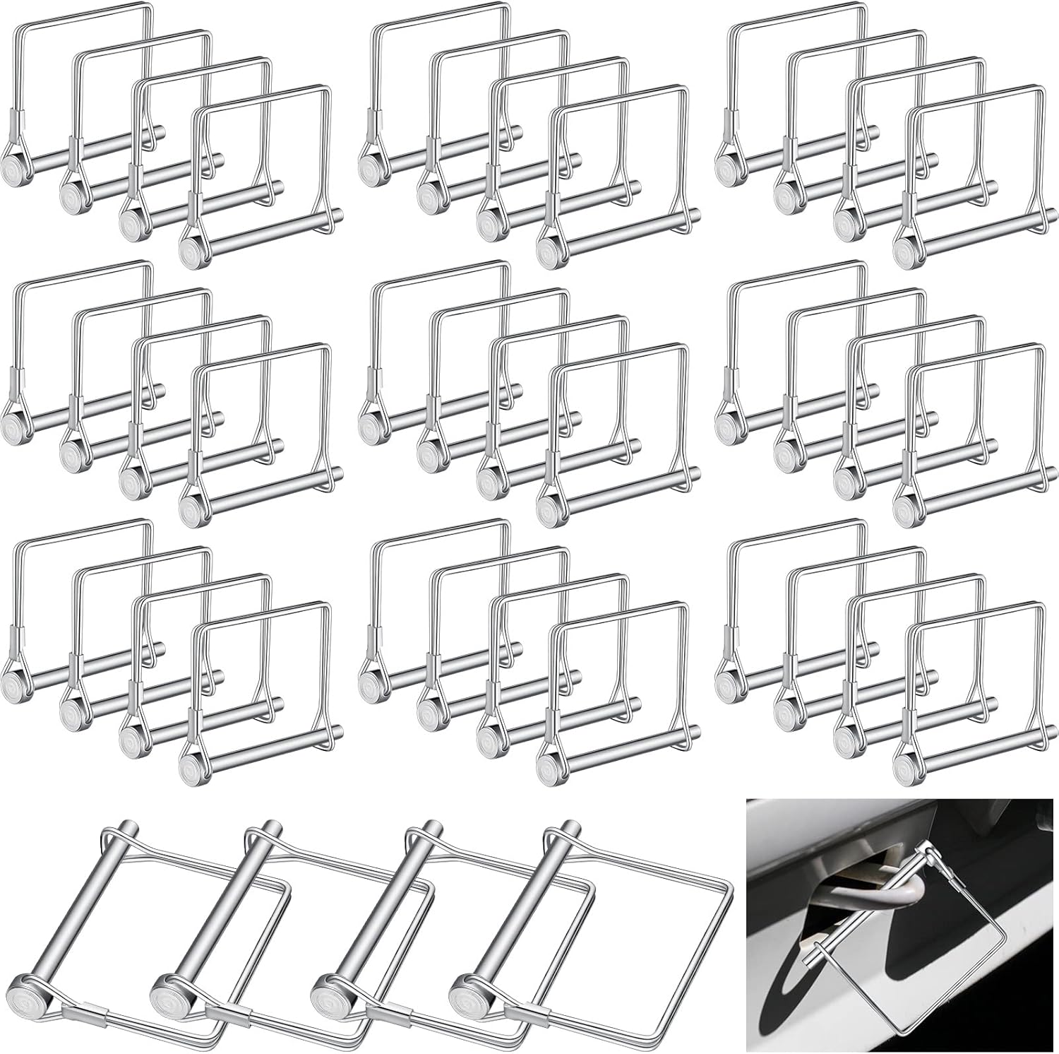 60 Pcs 1/4 Inch Diameter x 2-3/4 Inch Long Safety Locking Pin, Heavy Duty Metal Shaft Wire Pin for Trailer Hitch, Coupler, Wagons, Towing, Farm Lawn Garden Applications - Image 1