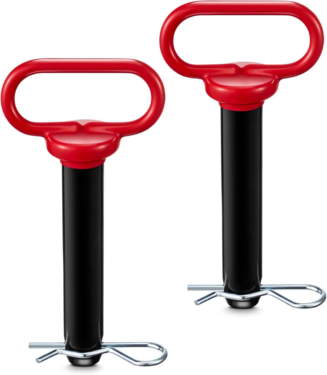 2 Pack 1 x 4-3/4 Inch Carbon Steel Clevis Hitch Pin with 3.35 Inch R Clip and Red Rubber-Coated Handle, Black Powder Coated for Ball Mounts/ATV/Hitch Accessories - Image 1