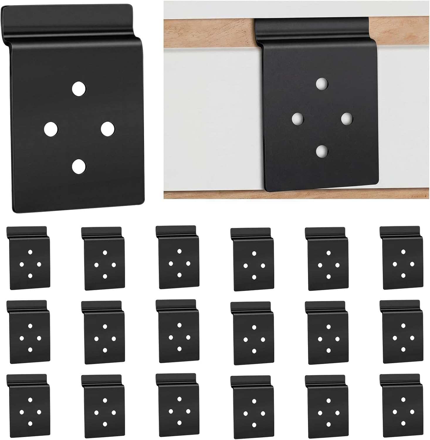 20 Pack Slatwall Metal Plate Mount Backplate Mounting Adapter to Make Items Slatwall Compatible Heavy Duty Steel Bracket with 4 Pre-Drilled Holes Backplate for Secure Display (Black) - Image 1