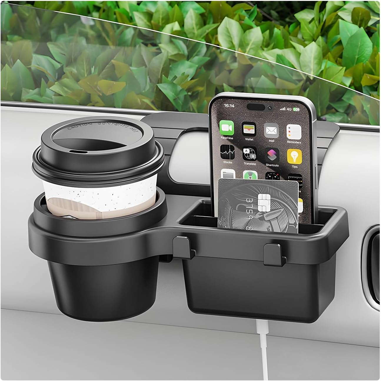 Car Window Multifunctional Storage Organizer, Vehicle Door Side Hanging Storage Rack with Cup Holder, Auto Window Mount Organizer for Cell Phone Earphone Key Water Cup - Image 1