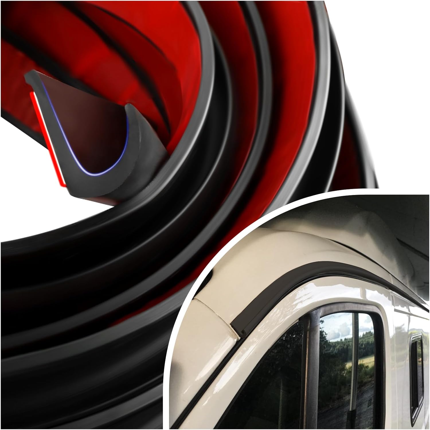 26.25Ft RV Rain Gutter Diverter with J-Shape Drip Guide Rail, Self-Adhesive Gutter for Roof Reducing Waterlogging, Universal Trim Molding Fit Car Truck RV Accessories - Image 1