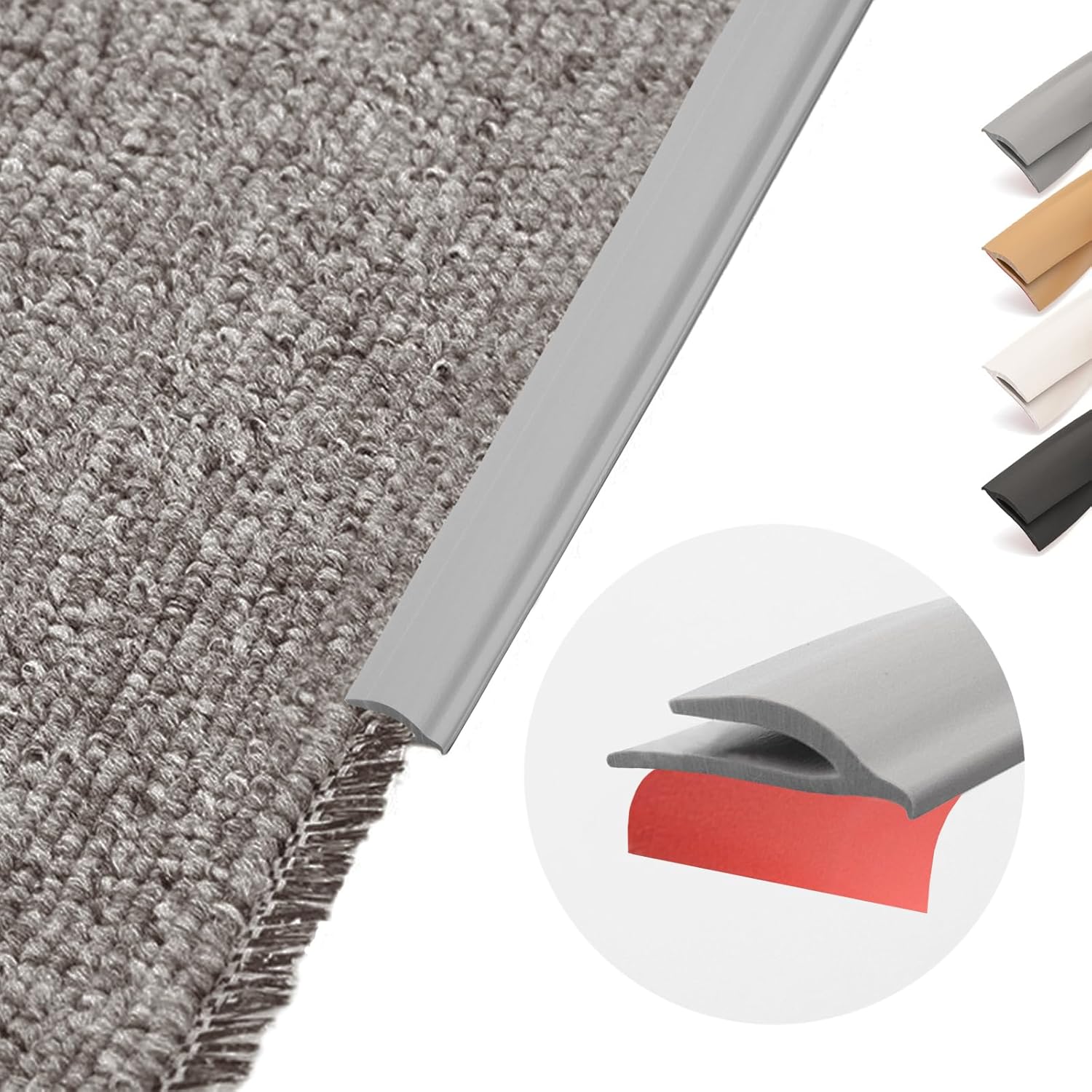 Flexible PVC Carpet Edge Trim Strip, Self Adhesive, Cuttable Carpet & Floor Transition Strip from Carpet to Tile, Waterproof Edging for Rugs & Mats, High Traffic Safety,for Carpet Thickness Within 5mm - Image 1