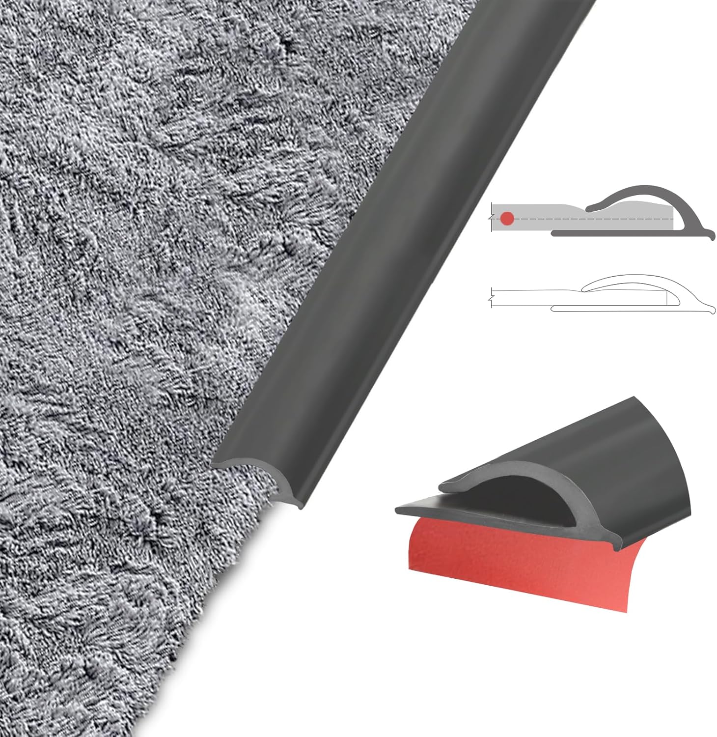 Flexible Carpet Edge Trim – Self-Adhesive Waterproof Cuttable Safety Edging for Thick Rugs &Mats, Peel & Stick Floor Transition Strip, For High-Traffic Areas (Fits Thick Carpets Up to 15mm,Black-20Ft) - Image 1