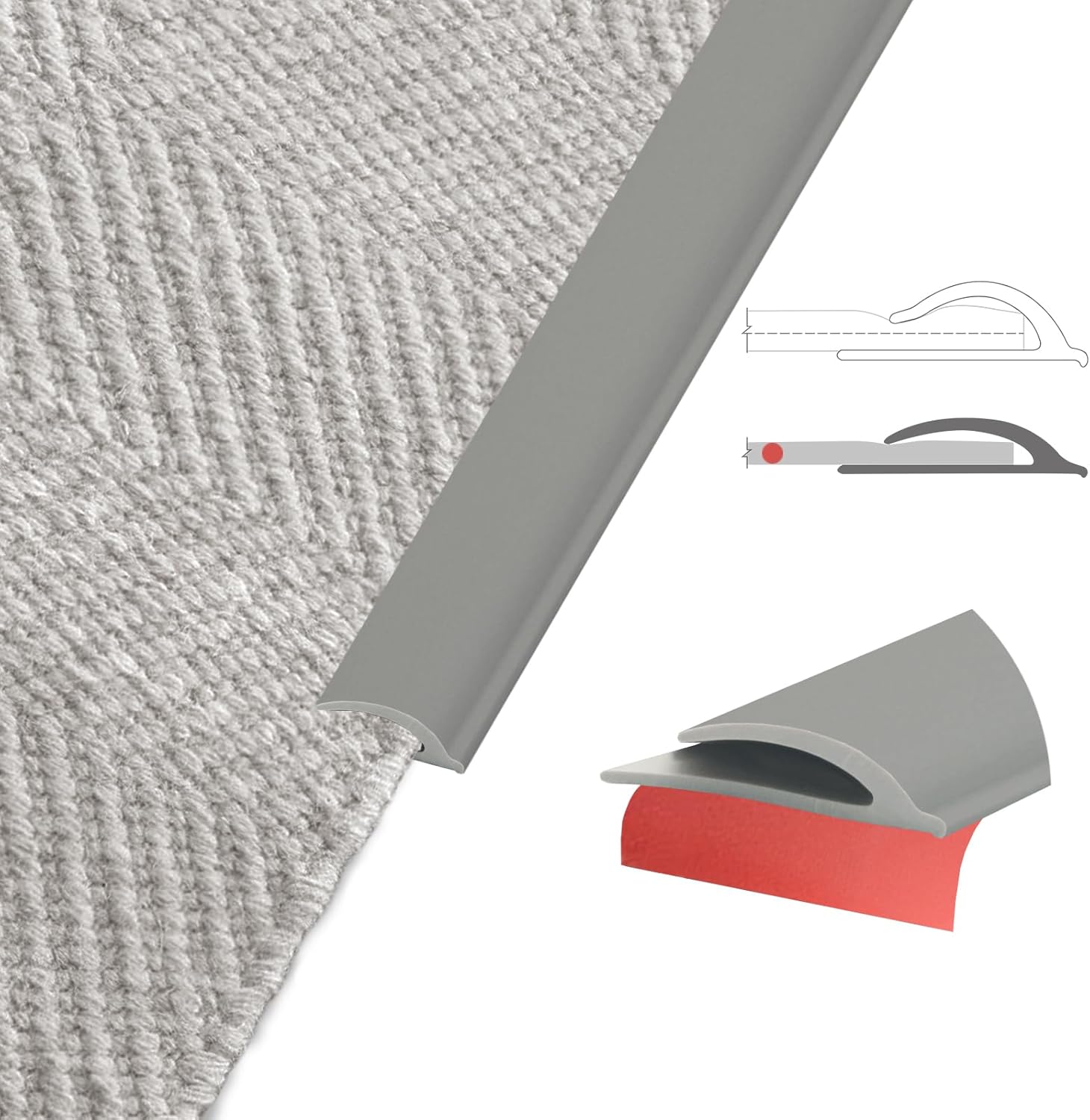 Flexible Carpet Edge Trim – Self-Adhesive Waterproof Cuttable Safety Edging for Thick Rugs & Mats, Peel & Stick Floor Transition Strip, (Fits High-Traffic Area Thin Carpets Up to 8mm,Deep Grey-10Ft) - Image 1