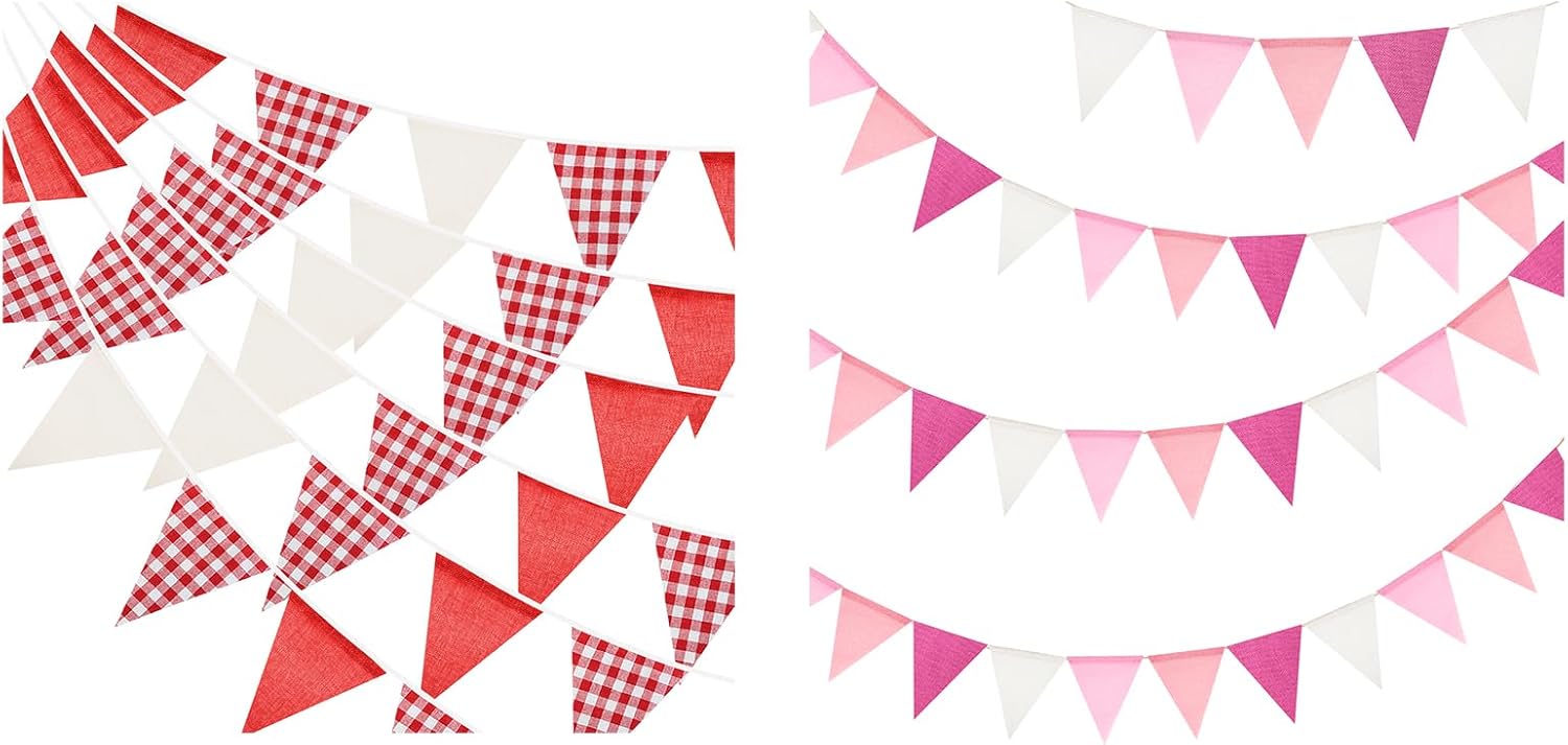 Red and White Checkered Banner, Pennant Banner Garland, Party Decorations Triangular Bunting Garland for Xmas, Wedding Décor, Birthday, Valentine’s Day, Carnival & Outdoor Celebrations - Image 1