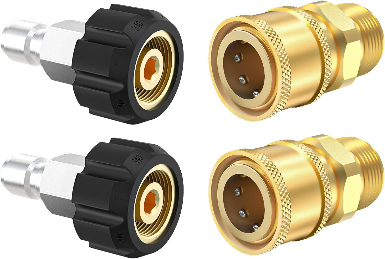 Pressure Washer Quick Connect Fittings, Quick Connect Kit M22 14mm to 3/8 Inch, 4 Pieces - Image 1