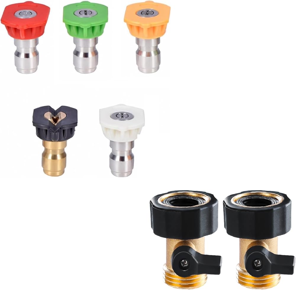 Pressure Washer Nozzle Tips and Heavy Duty Brass Shut Off Valve Garden Hose Connector, Set of 2 - Image 1