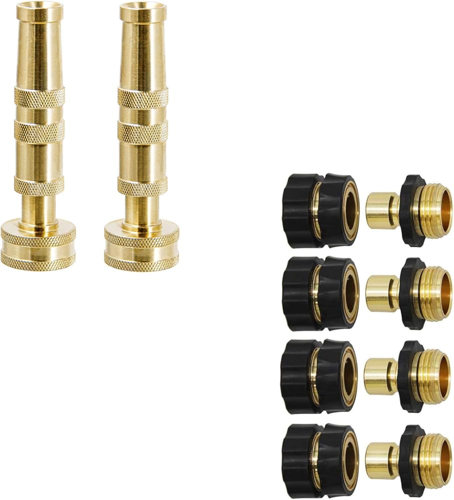 Heavy-Duty Brass Adjustable Twist Hose Nozzle 3/4 Inch Garden Hose Fitting Quick Connector 4 Set - Image 1