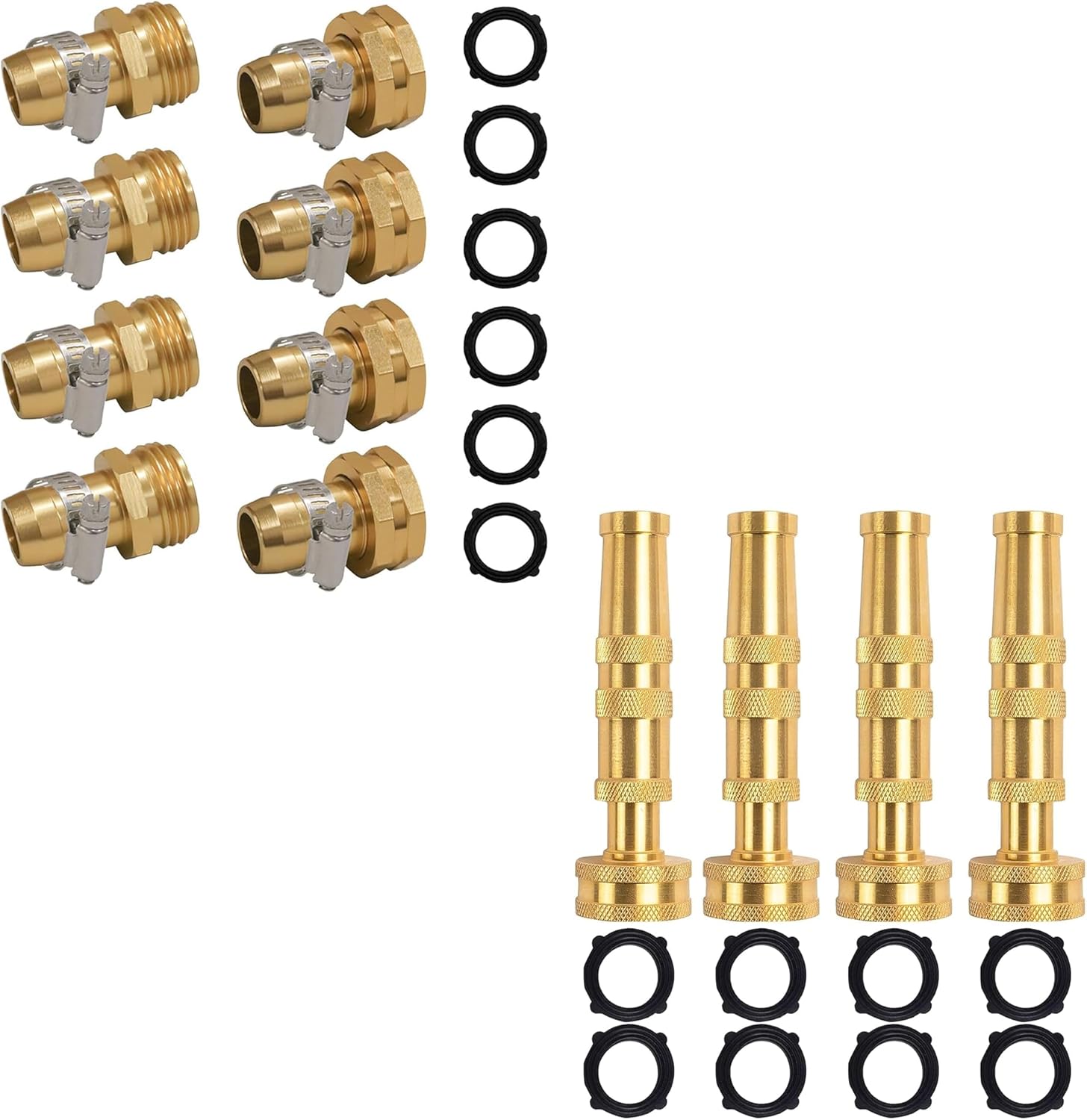Garden Hose Repair Connector with Clamps + Adjustable Twist Hose Nozzle - Image 1
