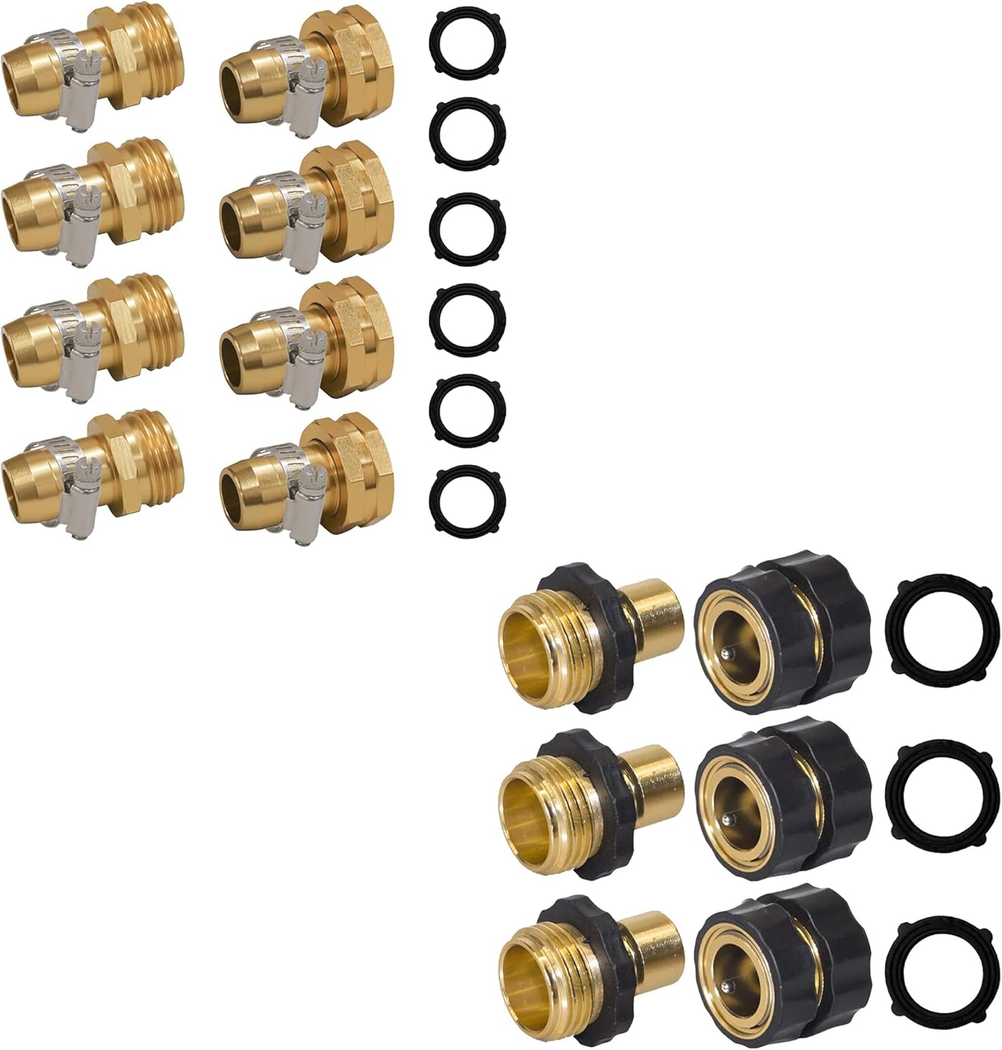Garden Hose Repair Connector with Clamps + Hose Quick Connector - Image 1