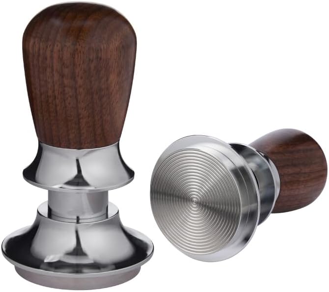 53.3mm Calibrated Tamper For Breville 54mm portafilter the Coffee Tamper have 30lb Spring Loaded and Auto-Leveling it's a espresso tool with Stainless Steel Ripple Base and Walunt Handle - Image 1