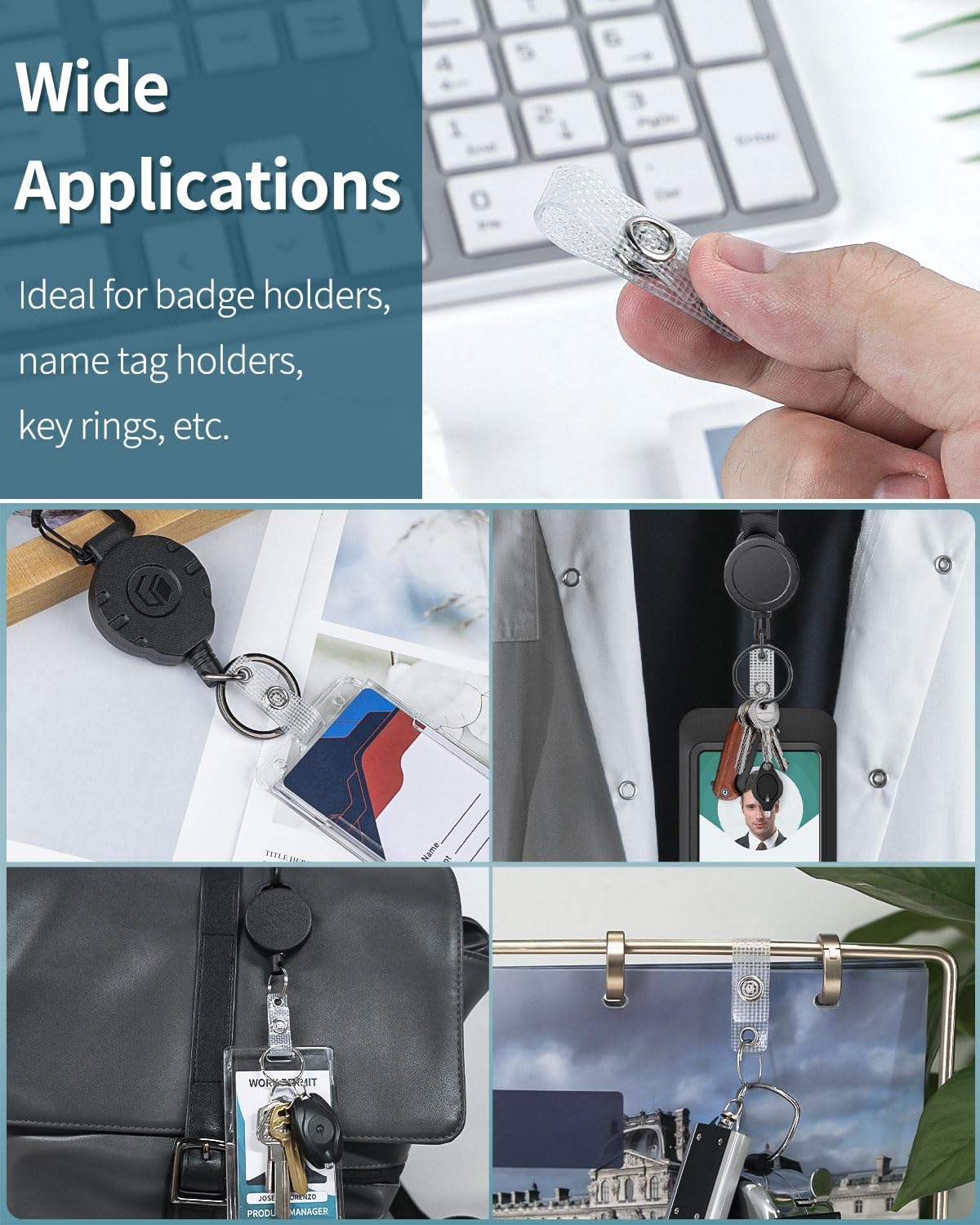 50 Pcs Badge Holder Straps ID Badge Straps with Snaps and 2 Pack Retractable Keychain for Badge Holder Heavy Duty Badge Reel - Image 4