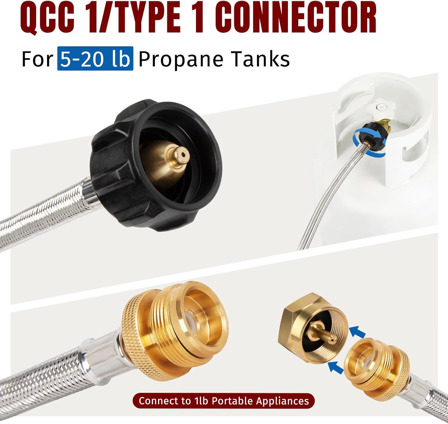 Propane Hose Adapter & 5 FT Braided Hose for Buddy Heaters, Coleman Stoves, Blackstone 17
