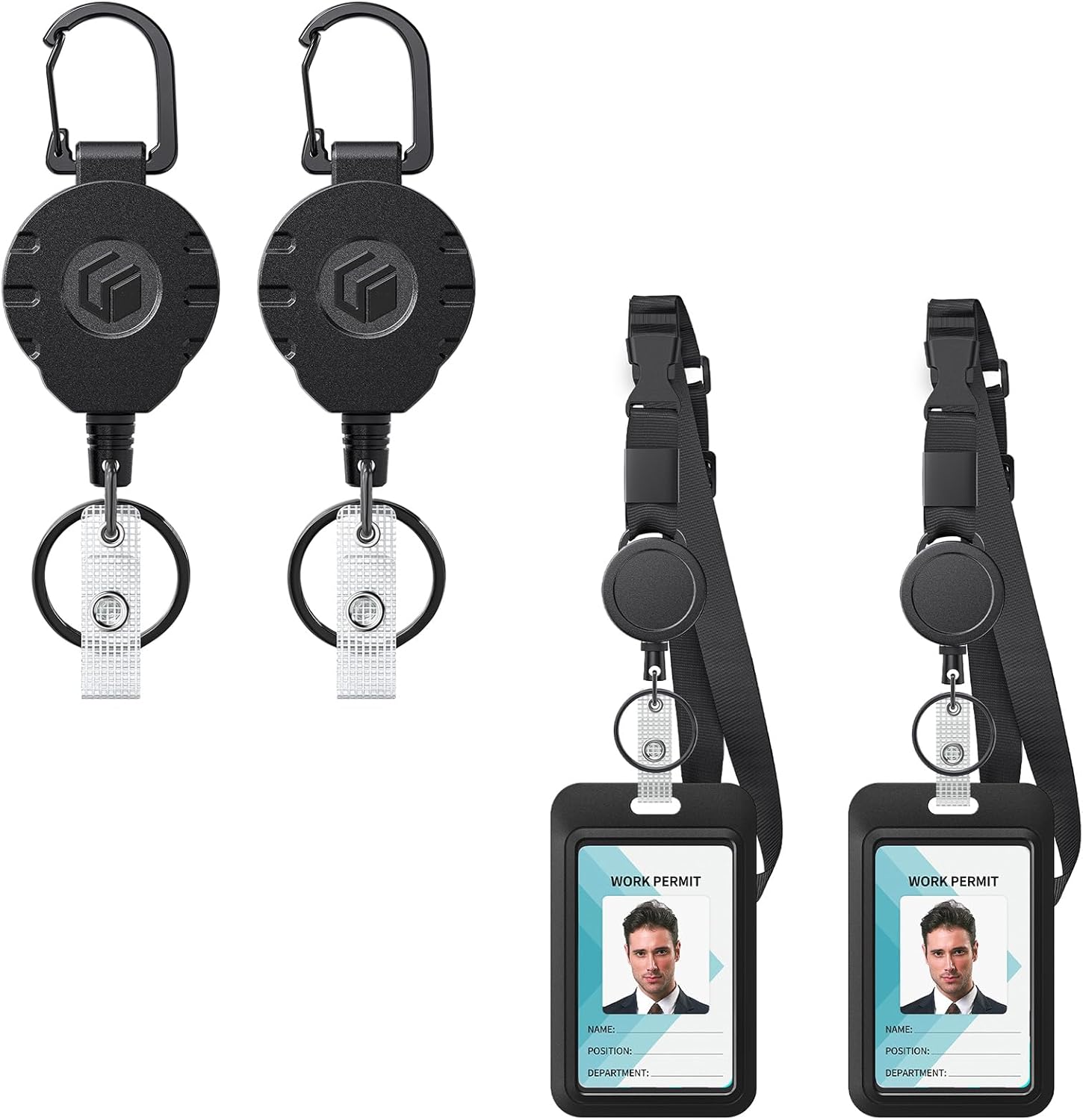 2 Pack Retractable Keychain and Adjustable Lanyard with Retractable Badge Reel Quick-Release Buckle with Sliding ID Badge Holder - Image 1