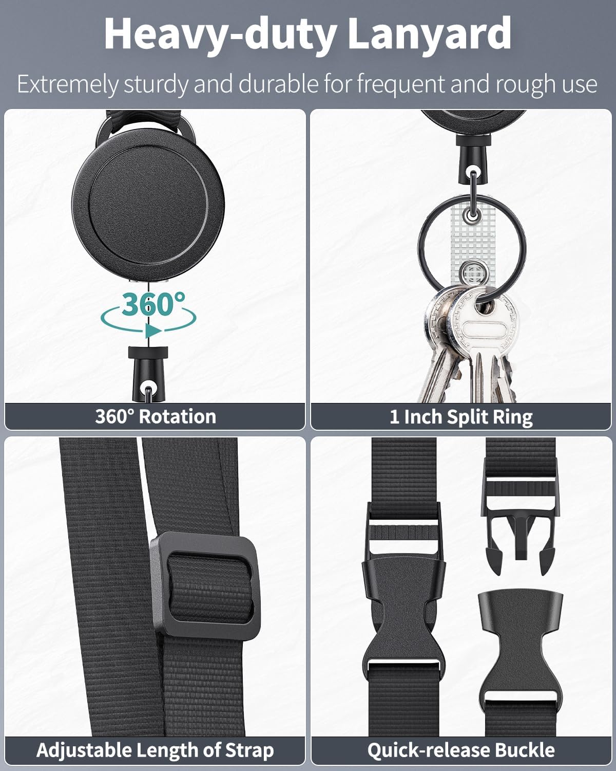 2 Pack Retractable Keychain and Adjustable Lanyard with Retractable Badge Reel Quick-Release Buckle with Sliding ID Badge Holder - Image 7