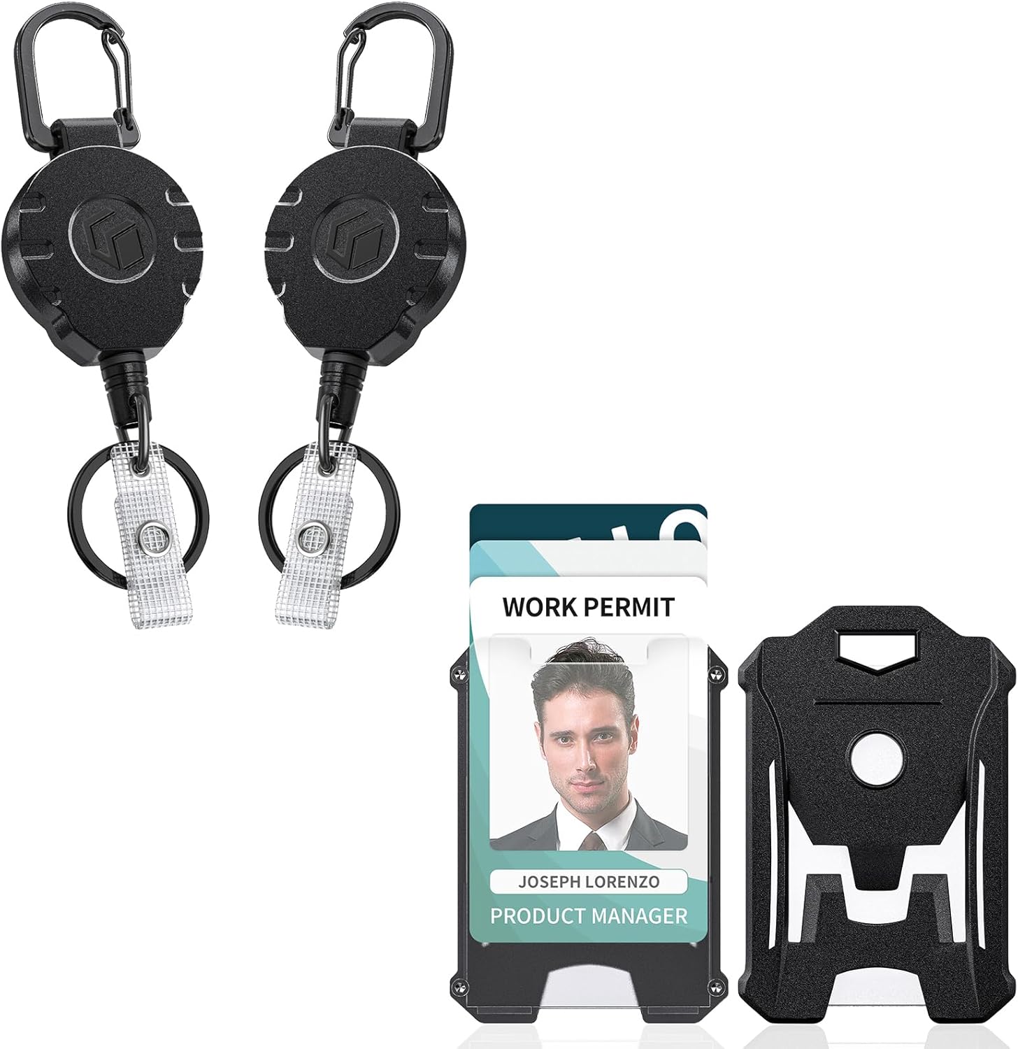 2 Pack Retractable Keychain Heavy Duty Badge Holder Vertical Hard Plastic Case Badge Reel for up to 8 oz Strong ABS Casing with Stainless Steel Spring Coil 31.5 Inch Steel Wire Rope - Image 1