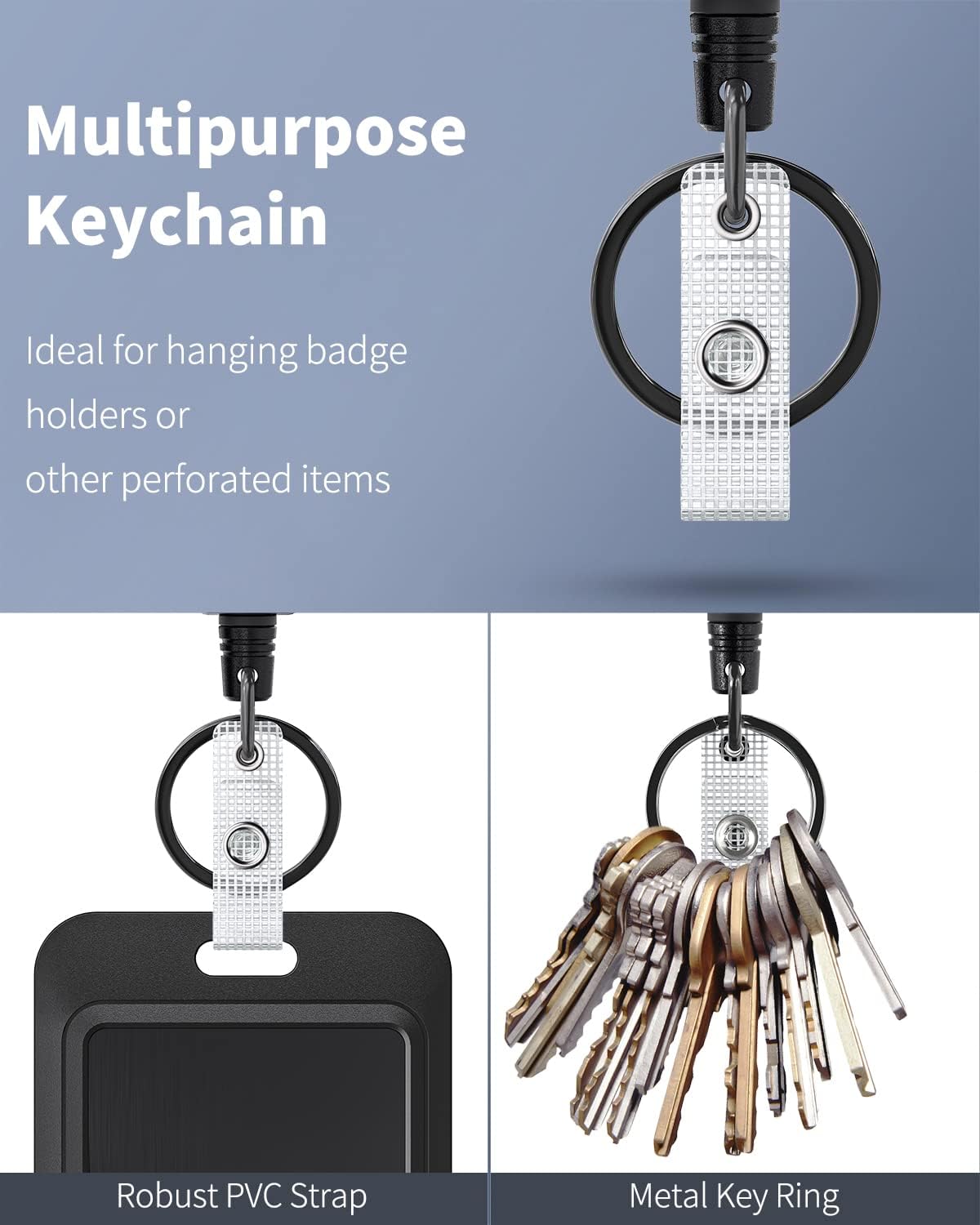 2 Pack Retractable Keychain Heavy Duty Badge Holder Vertical Hard Plastic Case Badge Reel for up to 8 oz Strong ABS Casing with Stainless Steel Spring Coil 31.5 Inch Steel Wire Rope - Image 6