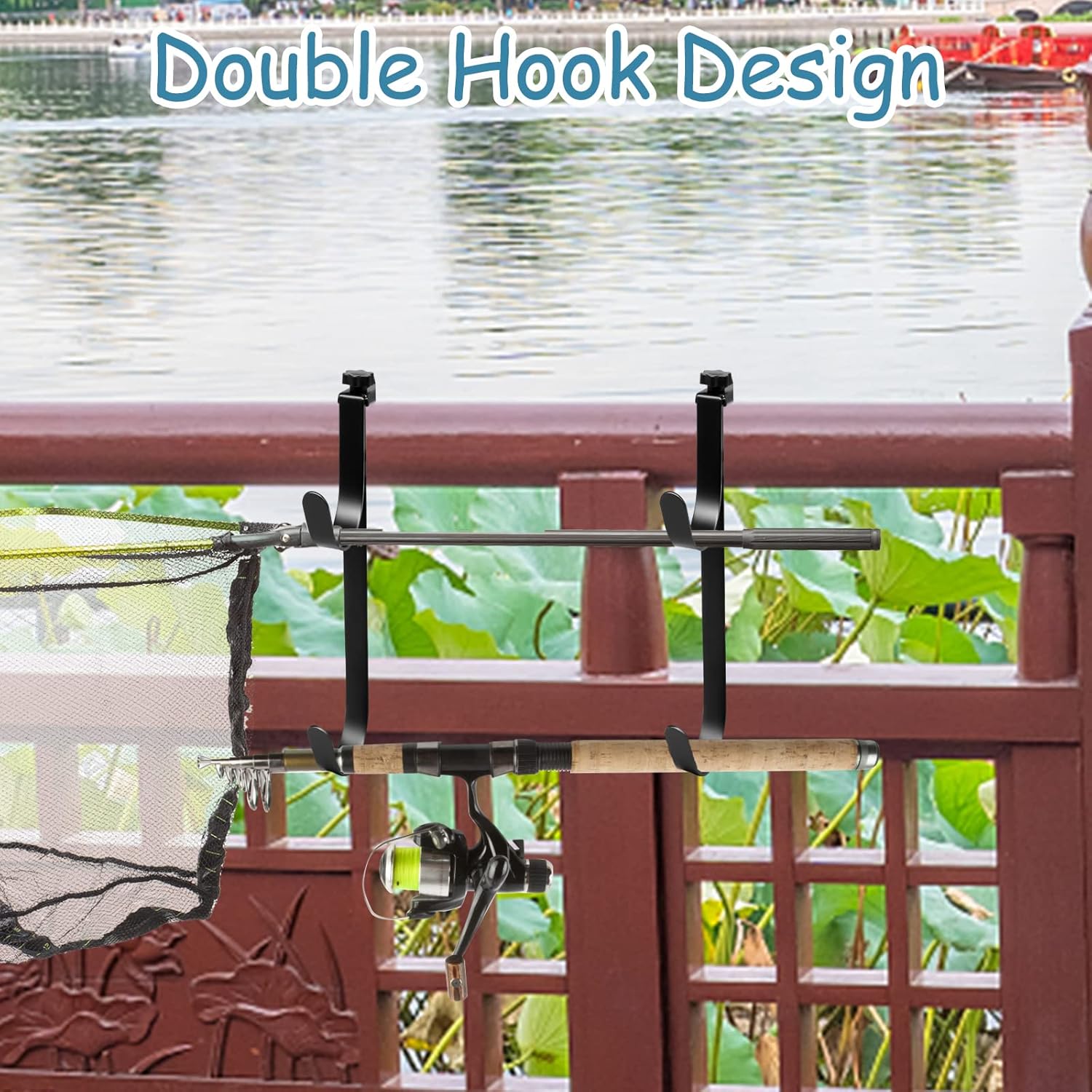 2Pcs Adjustable Pool Pole Hanger, Double Pool Hooks for Poles, Mental Pool Fence Hooks for Hanging Pool Equipment Hooks, Pool Pole Hooks for Pool Skimmer Pole Pool Hose, Wall Pool Tool Holder (Black) - Image 4