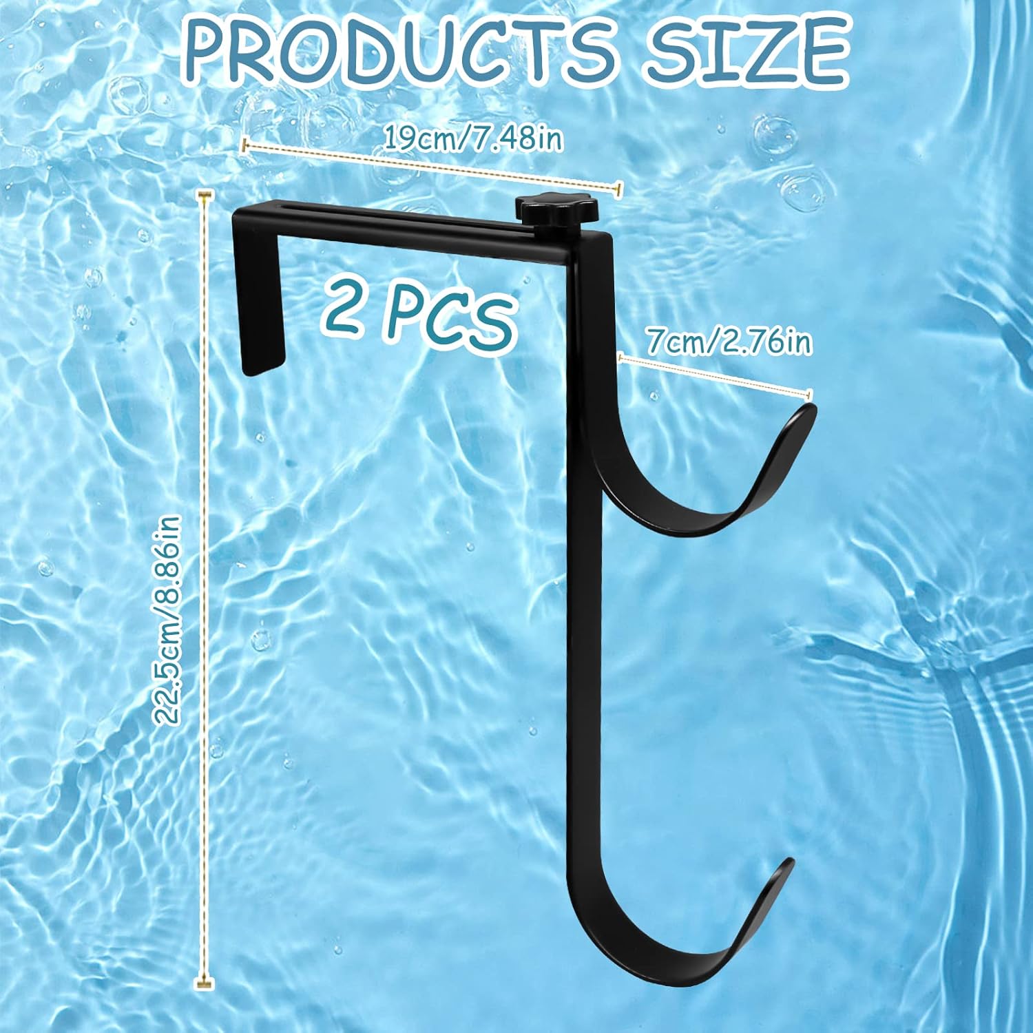 2Pcs Adjustable Pool Pole Hanger, Double Pool Hooks for Poles, Mental Pool Fence Hooks for Hanging Pool Equipment Hooks, Pool Pole Hooks for Pool Skimmer Pole Pool Hose, Wall Pool Tool Holder (Black) - Image 7
