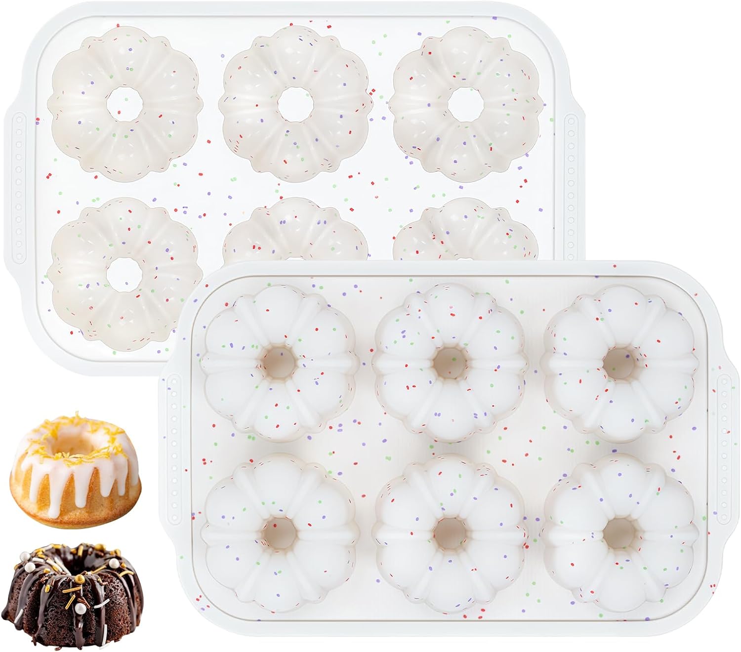 Mini Fluted Tube Pan with Metal Reinforced Frame, 6-Cavity Silicone Nonstick Small Cake Molds 2Pcs for Chocoflan, Donuts, Cornbread, Brownies, Jellies BPA Free - Image 1