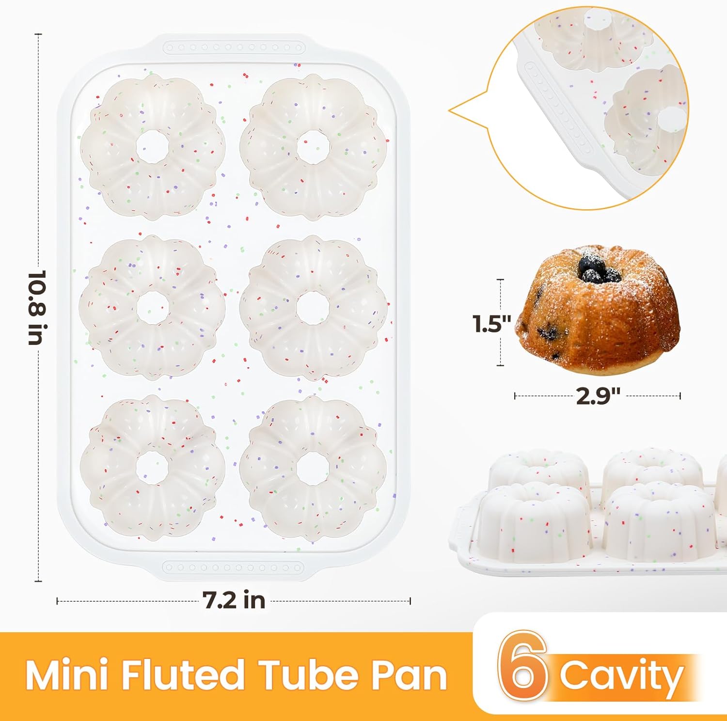 Mini Fluted Tube Pan with Metal Reinforced Frame, 6-Cavity Silicone Nonstick Small Cake Molds 2Pcs for Chocoflan, Donuts, Cornbread, Brownies, Jellies BPA Free - Image 2