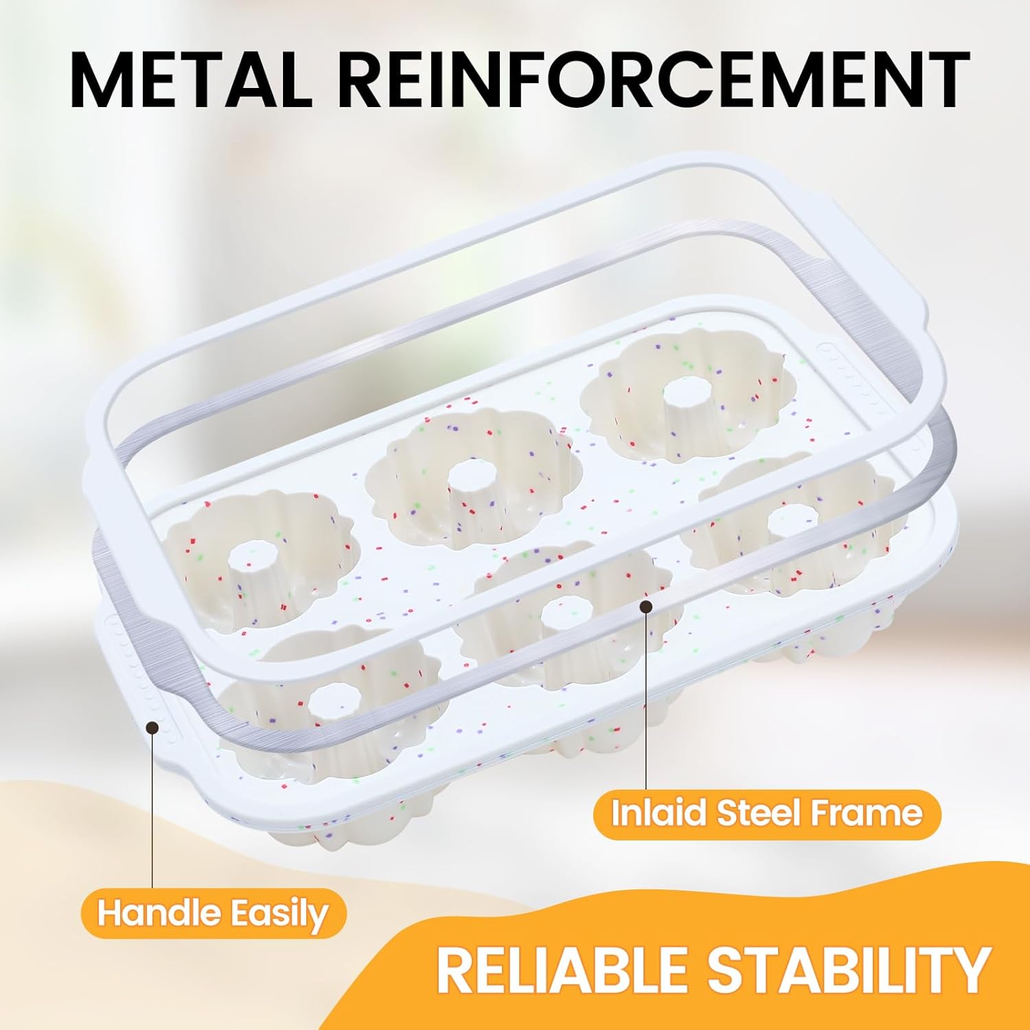 Mini Fluted Tube Pan with Metal Reinforced Frame, 6-Cavity Silicone Nonstick Small Cake Molds 2Pcs for Chocoflan, Donuts, Cornbread, Brownies, Jellies BPA Free - Image 3