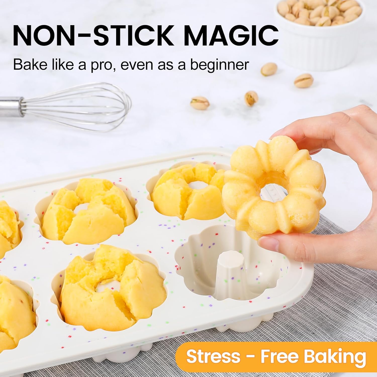 Mini Fluted Tube Pan with Metal Reinforced Frame, 6-Cavity Silicone Nonstick Small Cake Molds 2Pcs for Chocoflan, Donuts, Cornbread, Brownies, Jellies BPA Free - Image 5