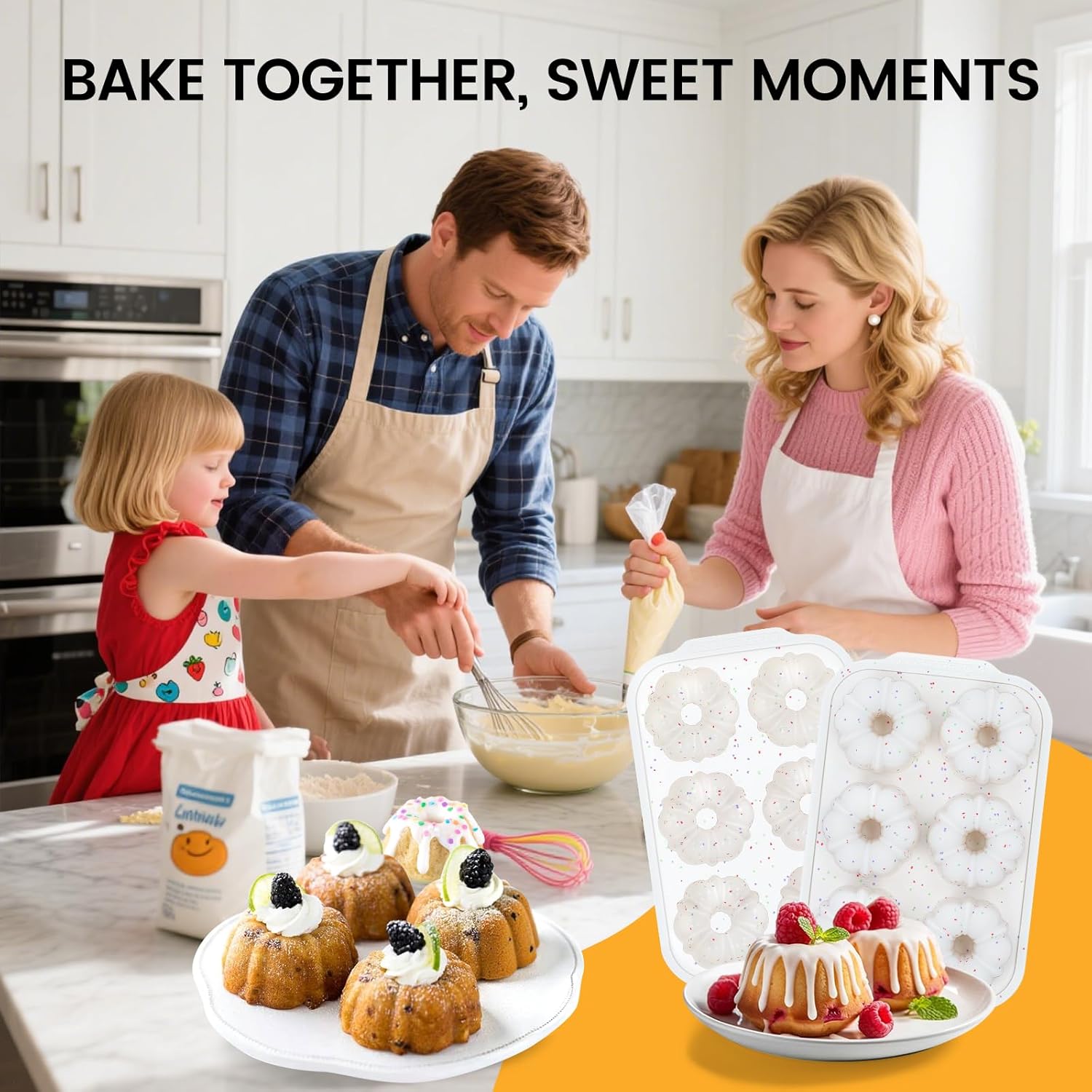 Mini Fluted Tube Pan with Metal Reinforced Frame, 6-Cavity Silicone Nonstick Small Cake Molds 2Pcs for Chocoflan, Donuts, Cornbread, Brownies, Jellies BPA Free - Image 7