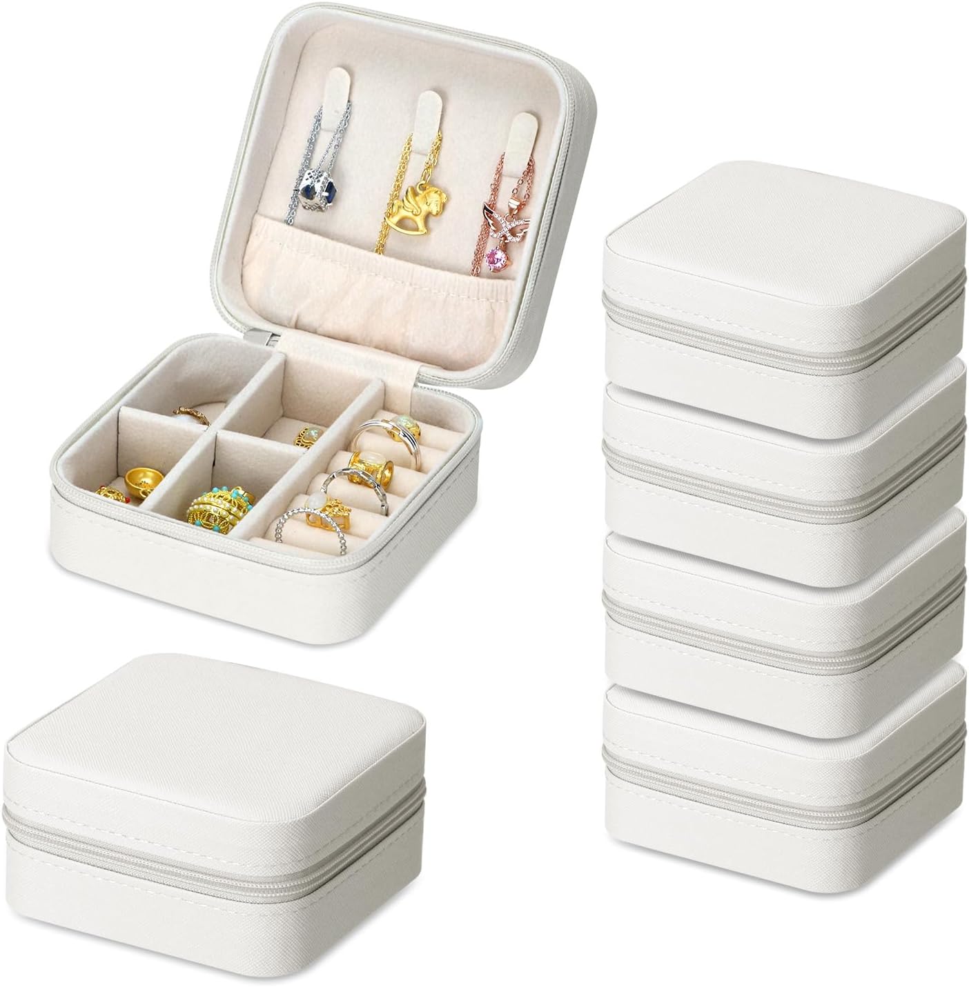 Travel Jewelry Case - 6 Pack Small Jewelry Travel Organizer Box, Compact Bridesmaid Gift - Mini Storage Case - Image 1