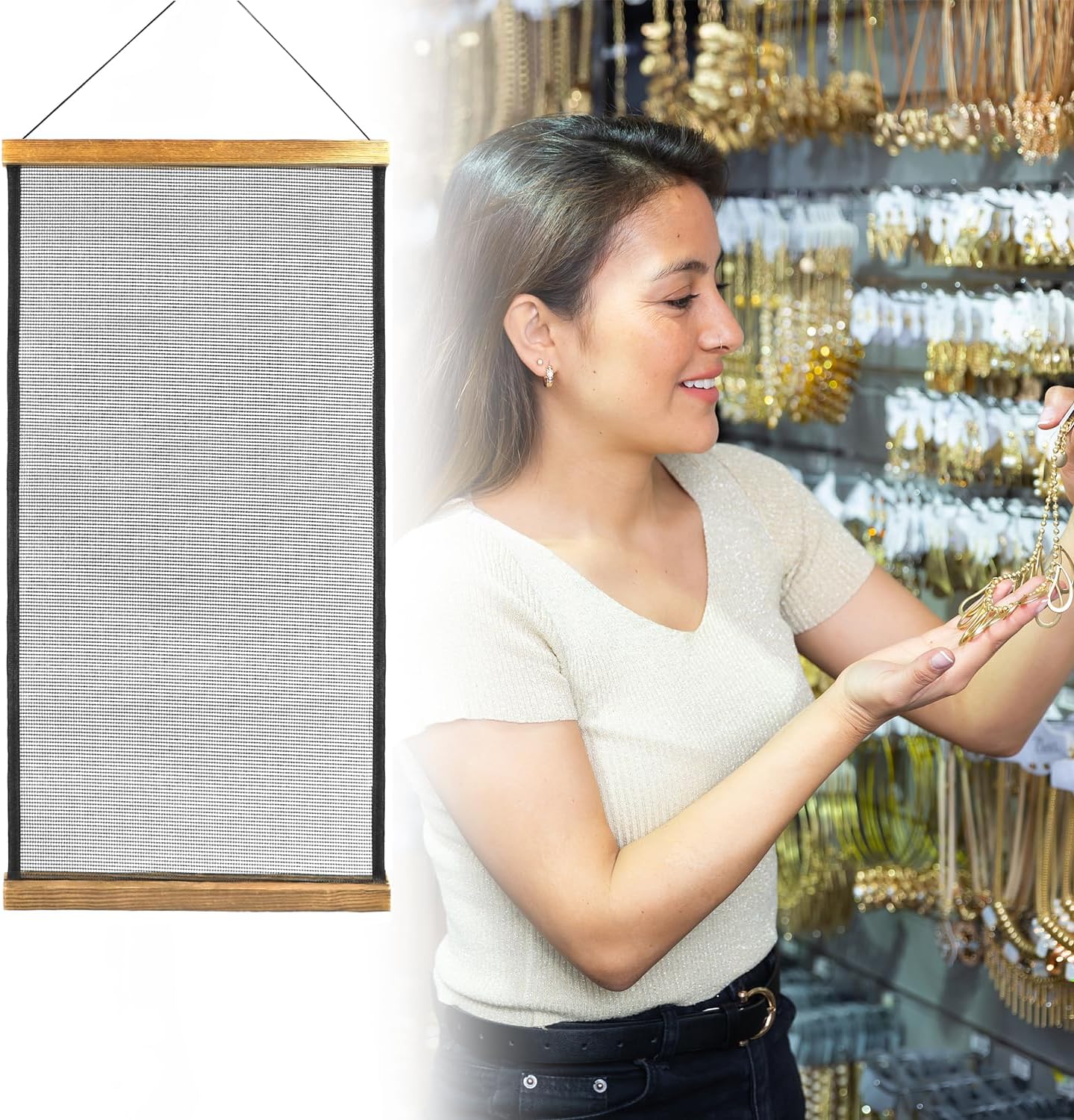 Earring Organizer Hanging Mesh, 2 Pack Wall Jewelry Organizer Necklaces Holder Rack for Earrings, Bracelets, Rings, Girls Hair Clips Hanger - Image 8
