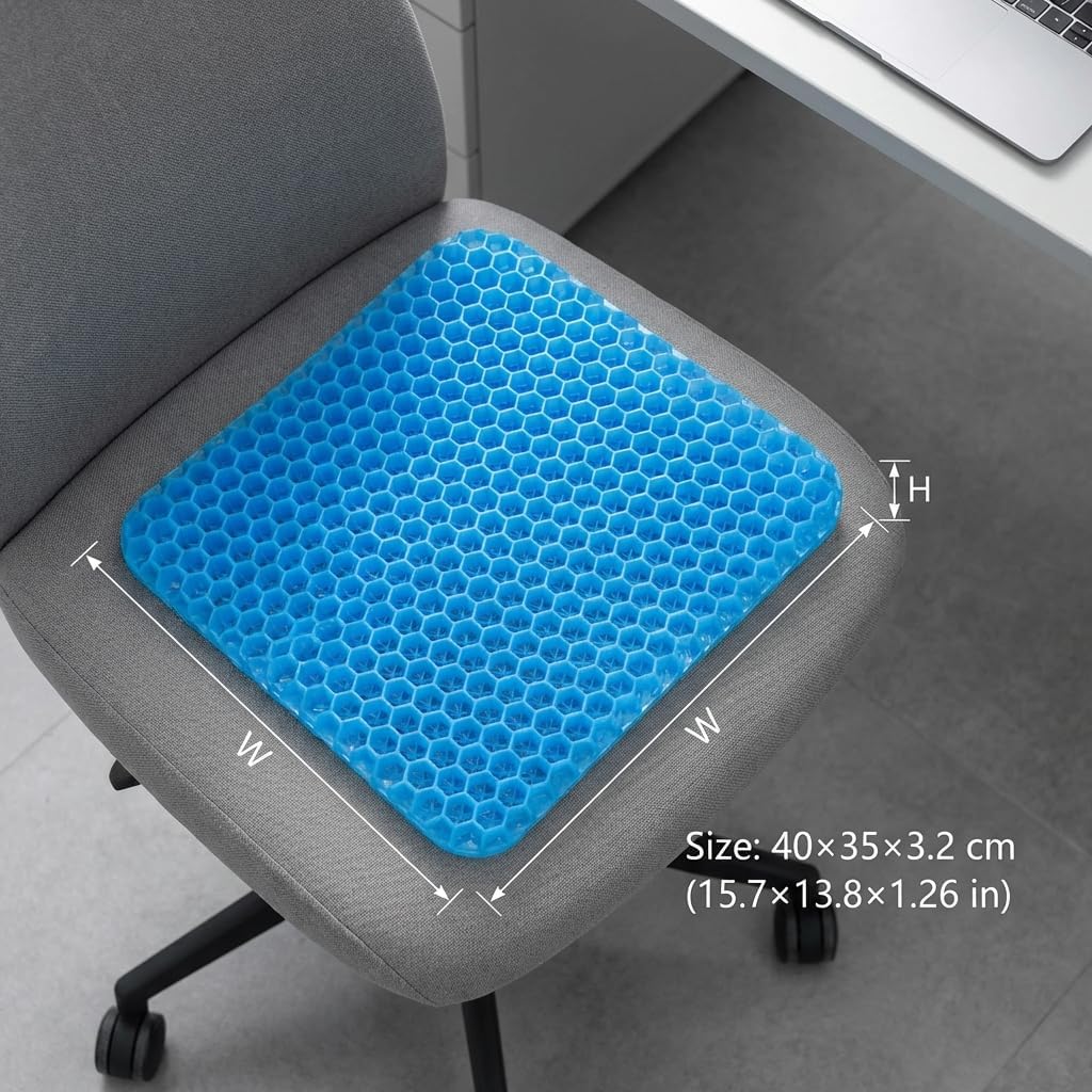 Gel Seat Cushion, Gel Cushion, Cool & Breathable & Non-Slip for Car, Office, Home, Wheelchair (Blue, 40 x 35 x 3.2 cm) - Image 2