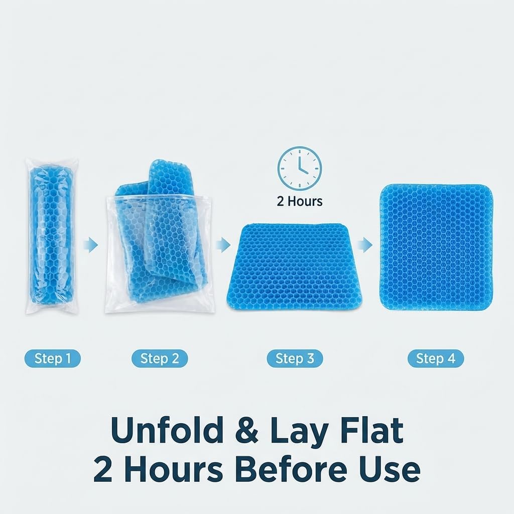 Gel Seat Cushion, Gel Cushion, Cool & Breathable & Non-Slip for Car, Office, Home, Wheelchair (Blue, 40 x 35 x 3.2 cm) - Image 3