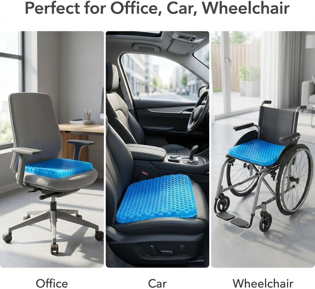 Gel Seat Cushion, Gel Cushion, Cool & Breathable & Non-Slip for Car, Office, Home, Wheelchair (Blue, 40 x 35 x 3.2 cm) - Image 5