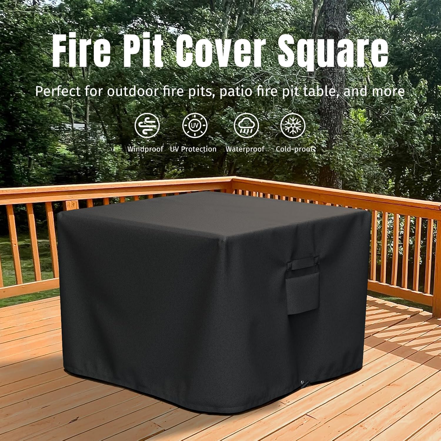 Square Fire Pit Cover, Fits for 28-32 Inch Fire Pit Table, Waterproof and Windproof, 32 x 32 x 24 Inches, Black - Image 2